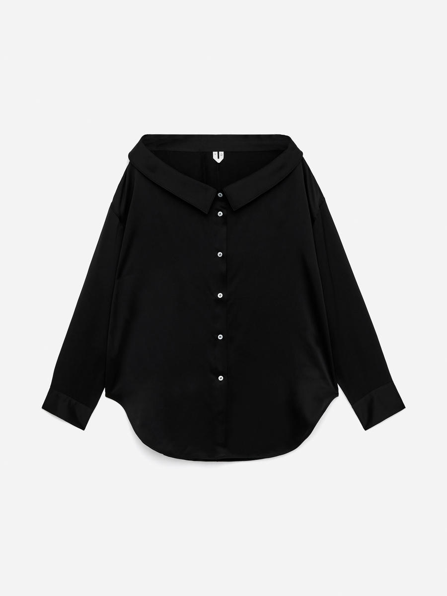 ARKET Women's  Open-Neck Silk Shirt Black,  size M