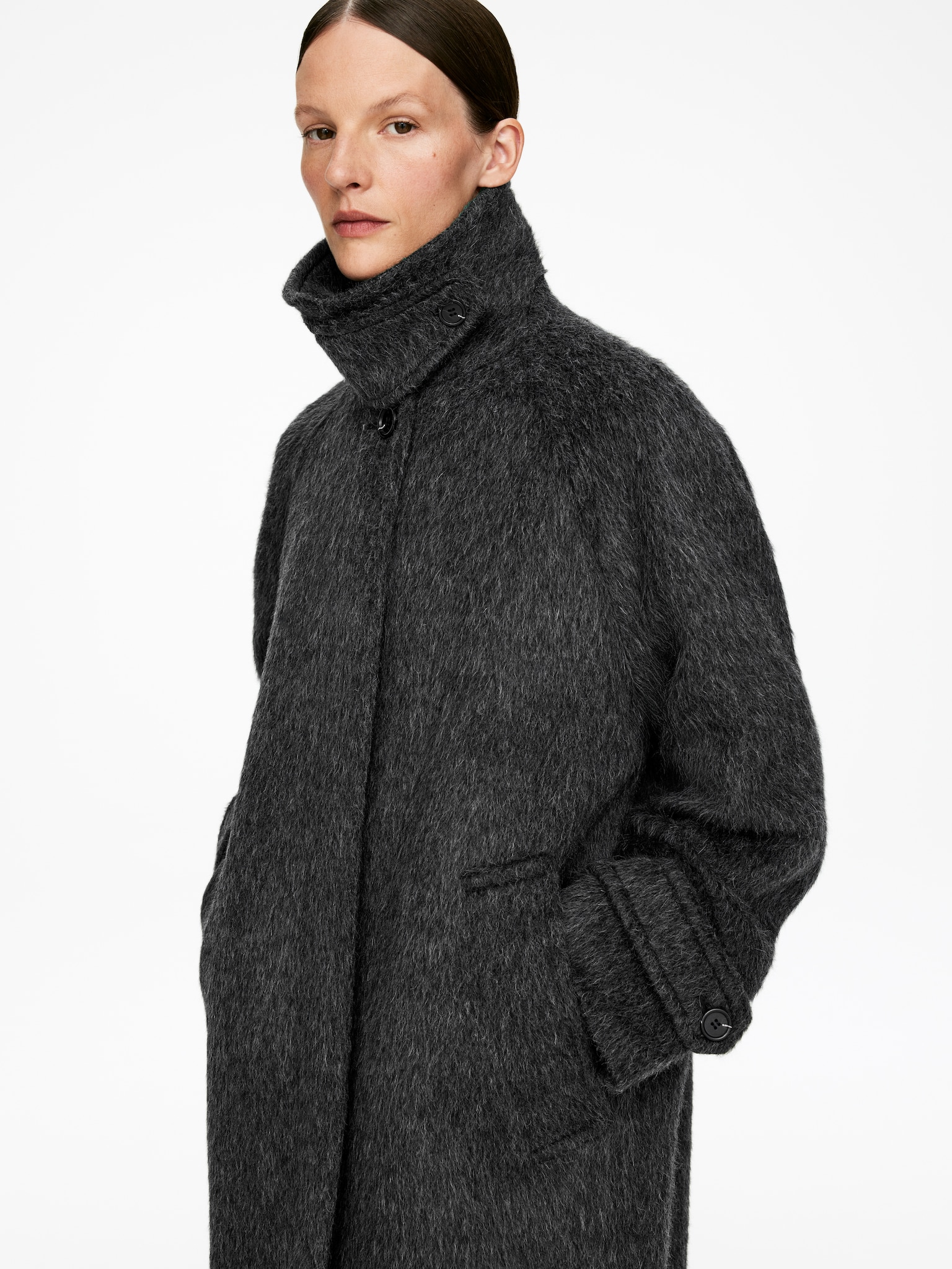 Manteau en mélange de laine et d'alpaga - Noir/Taupe foncé - 6