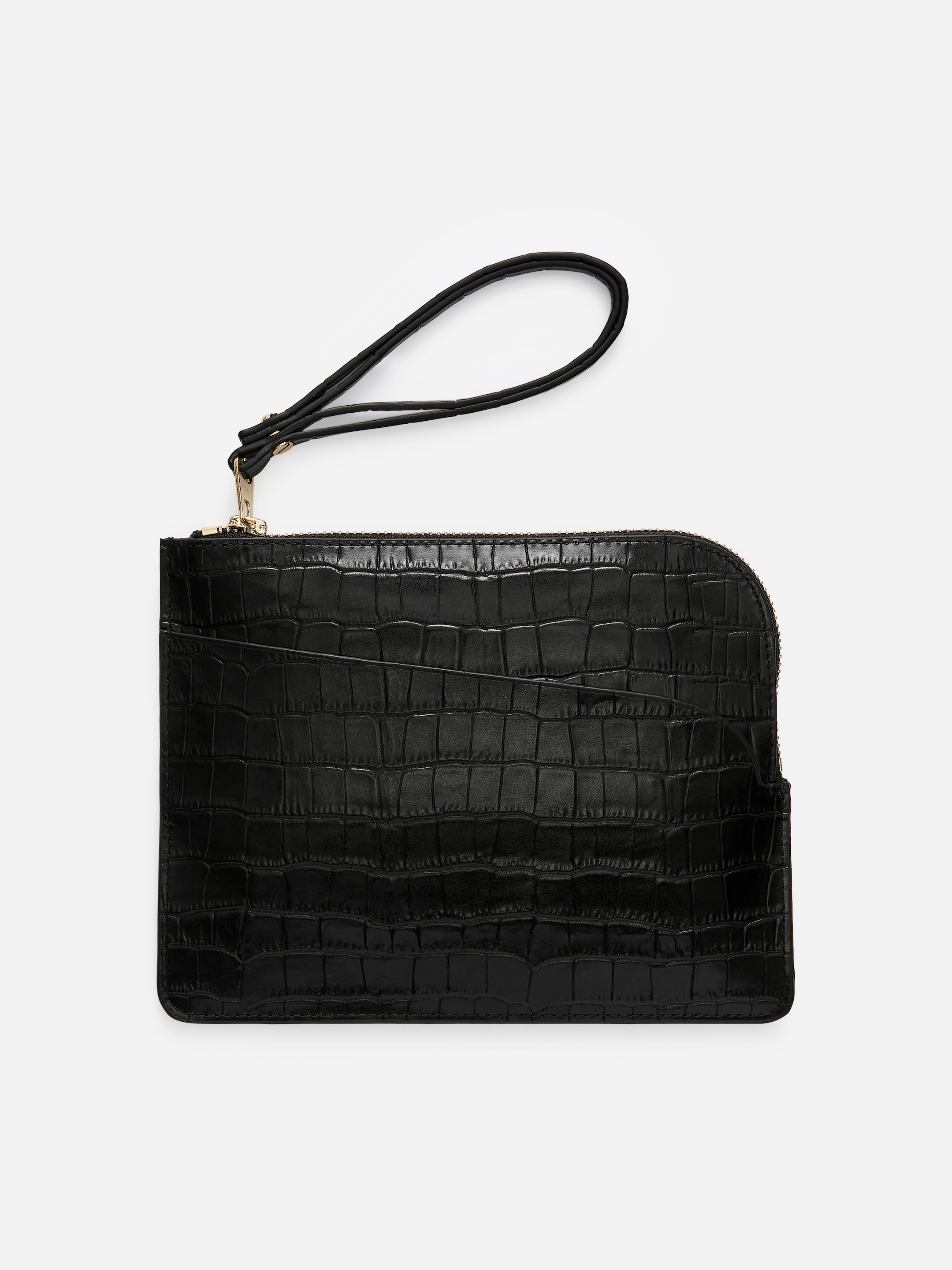 Croco-Effect Leather Pouch - Black/Faux Crocodile - Women - StillMedia/DescriptiveStillLife - 1