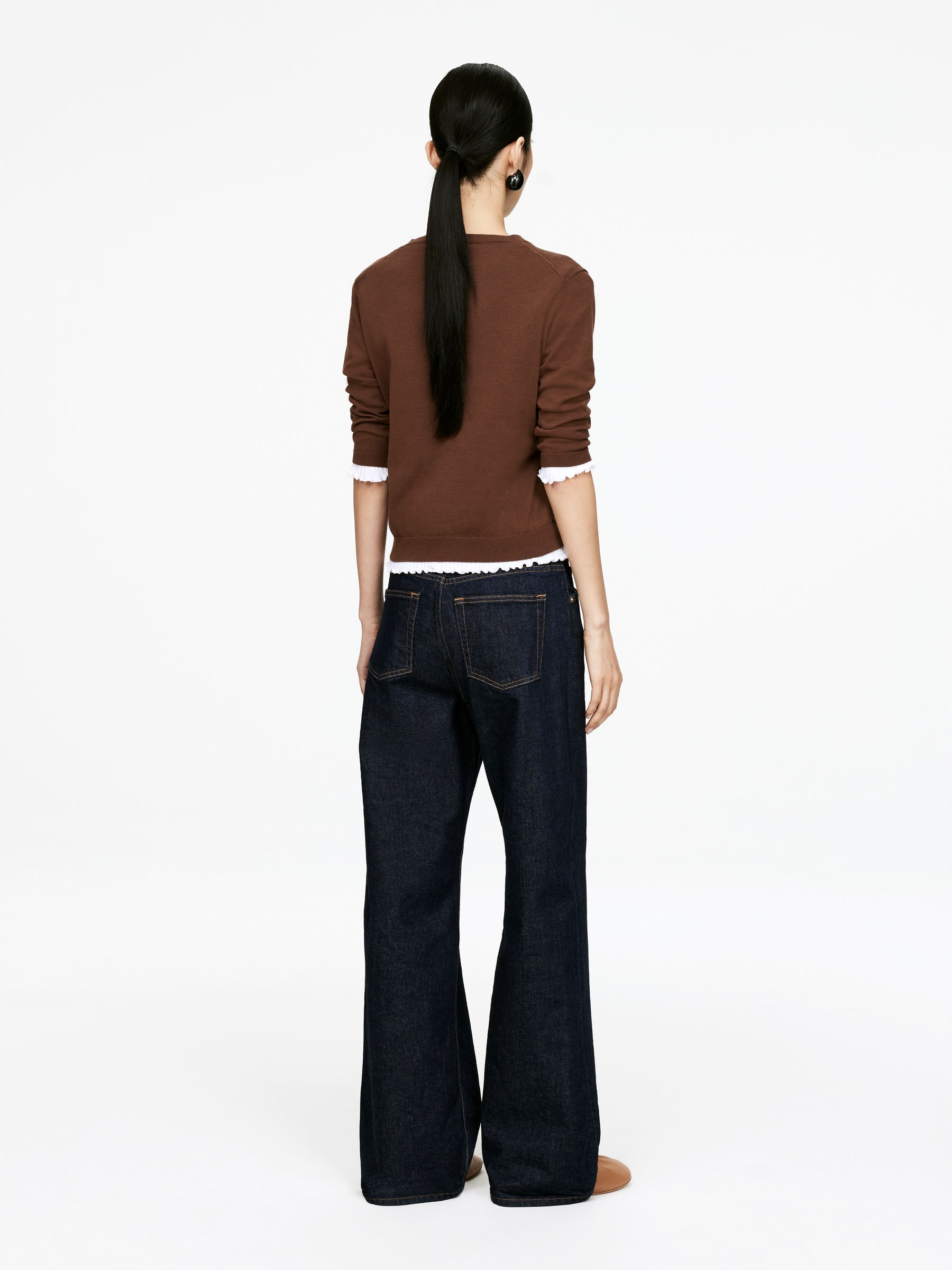 Cotton Henley Top - Dark Brown - Slim fit - Women - StillMedia/Lookbook - 4