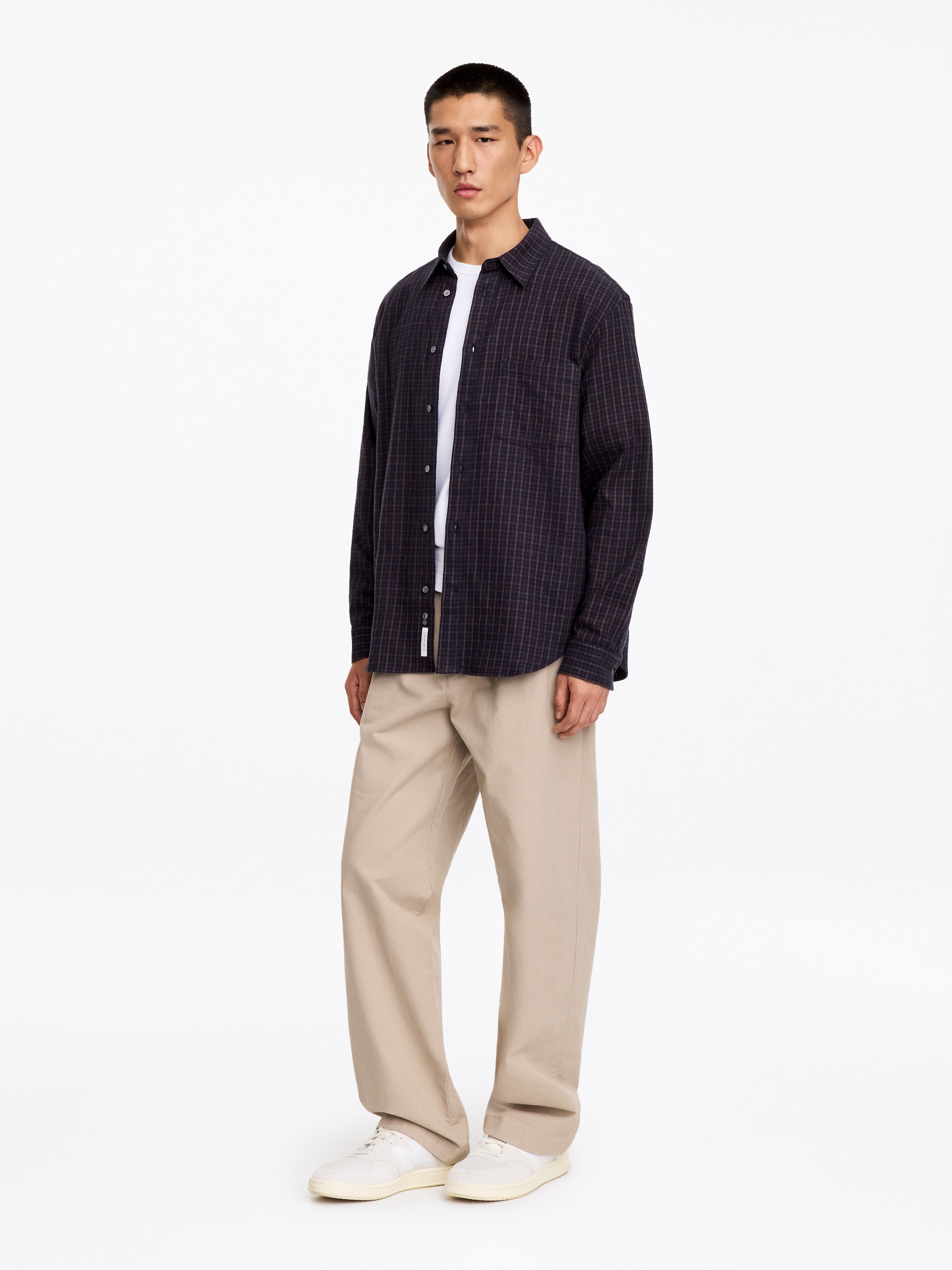 Brushed Flannel Shirt - Checked/Dark Navy - Relaxed fit - men - StillMedia/Lookbook - 5
