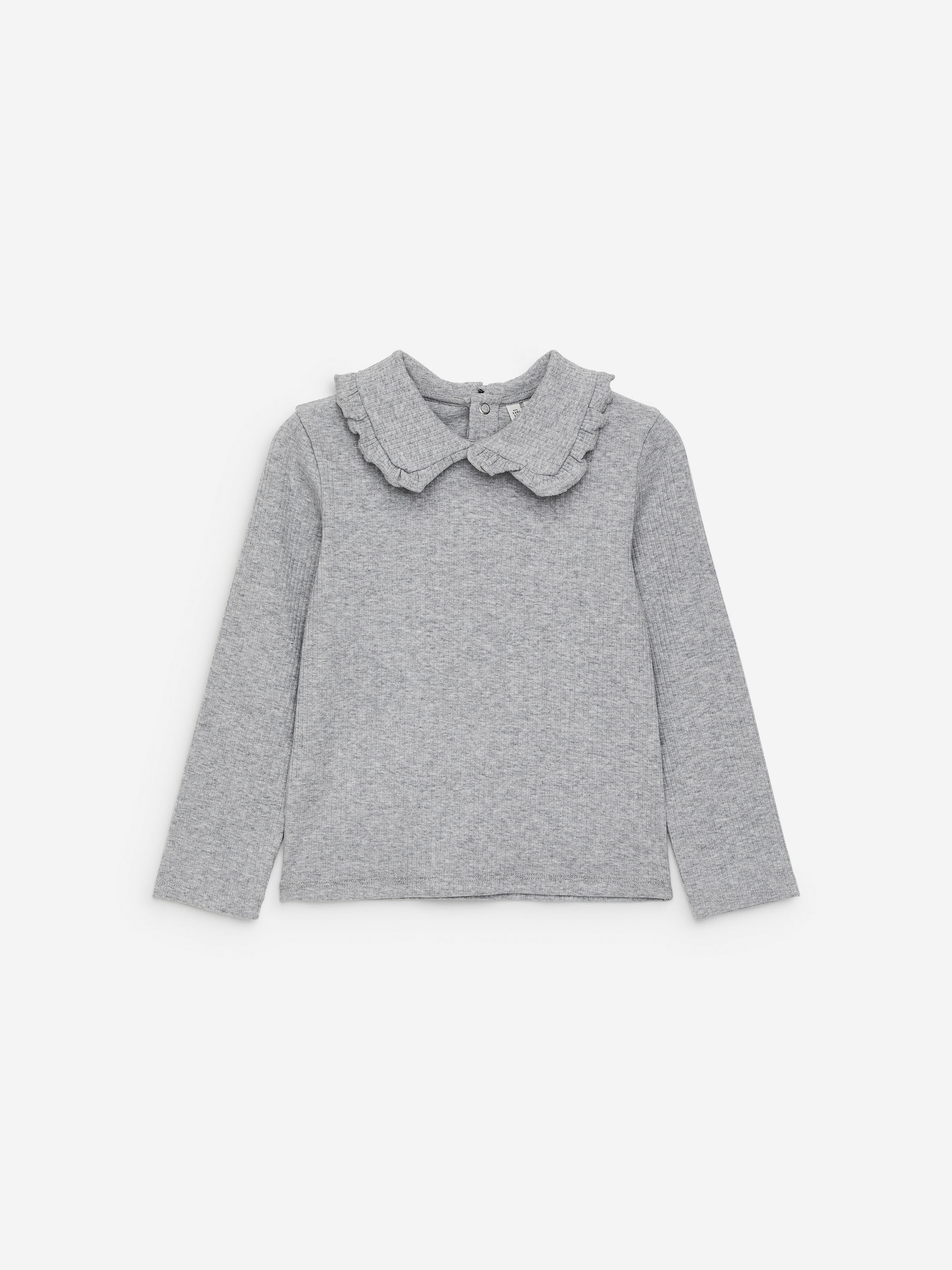 Frill Collar Pointelle Top-#B9BABC-16814