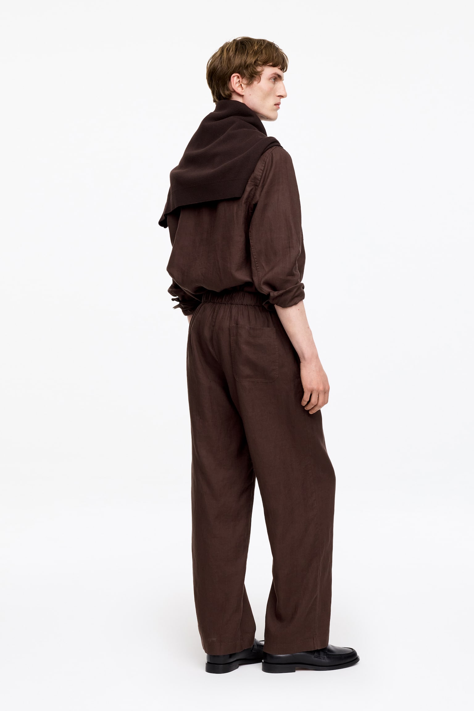 Pantalon en lin décontracté-Marron foncé - 9