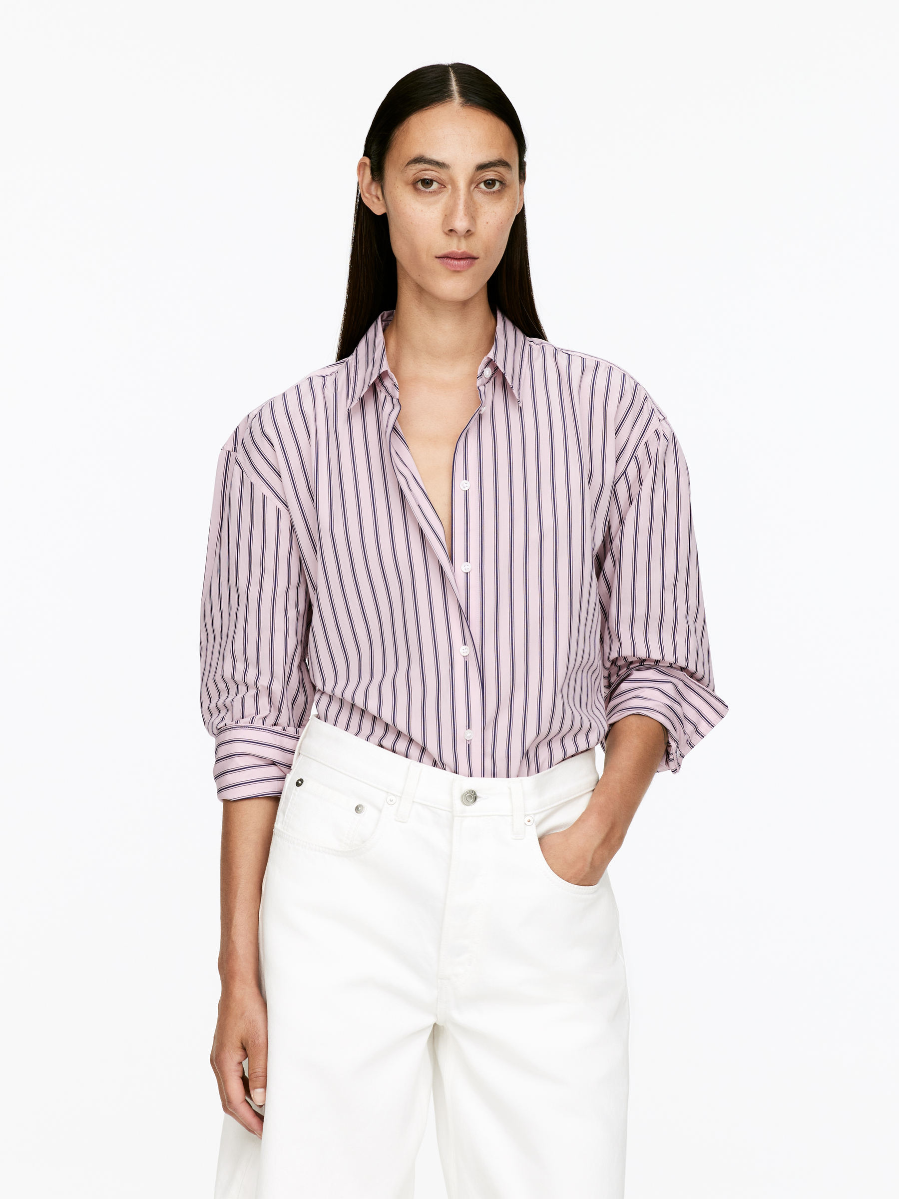 Cotton Poplin Shirt - Pink/Blue - Relaxed fit - Women - StillMedia/Lookbook - 5