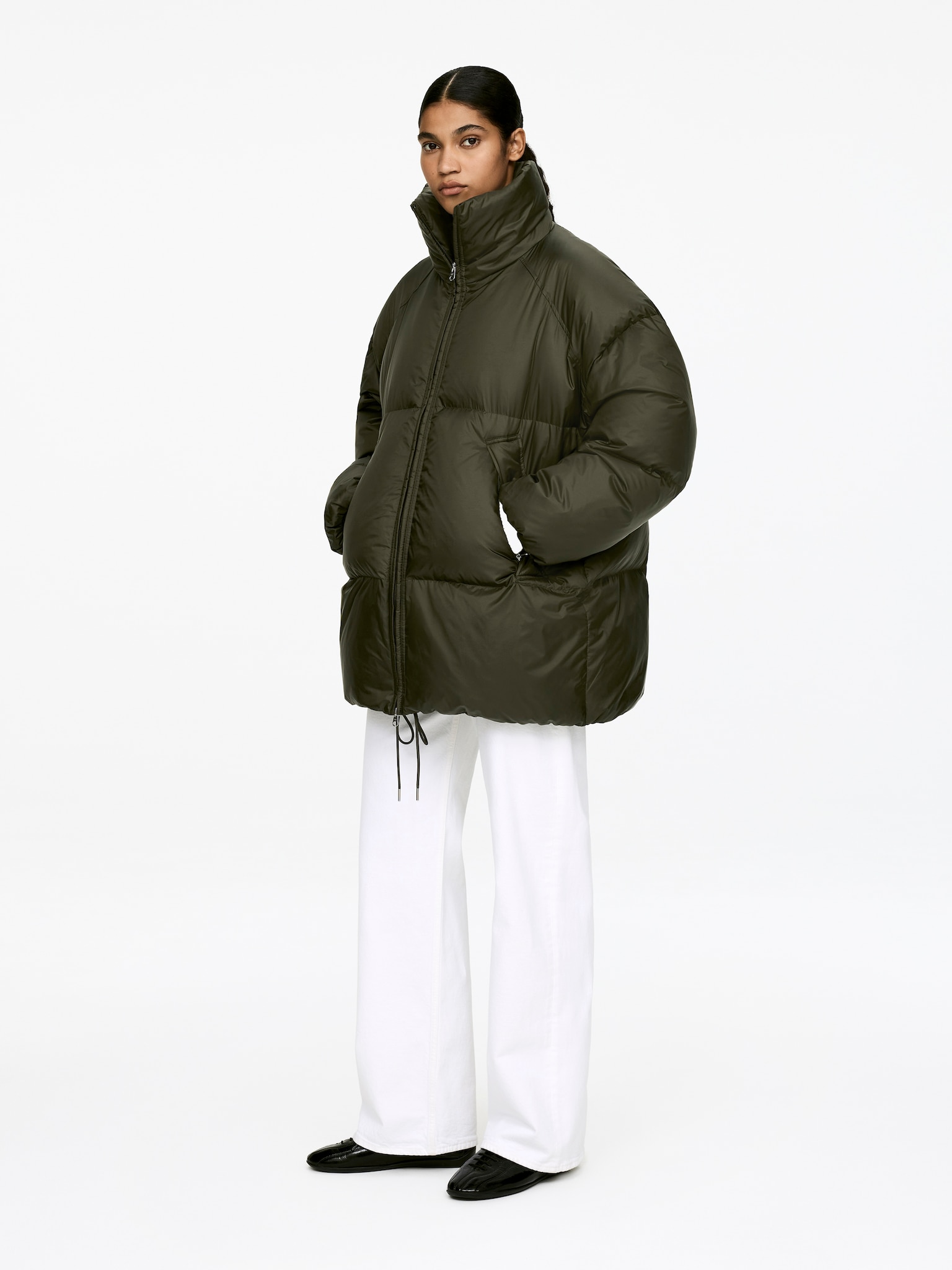 Upcycled Down Puffer Jacket - Dark Green/Dark Brown - 3