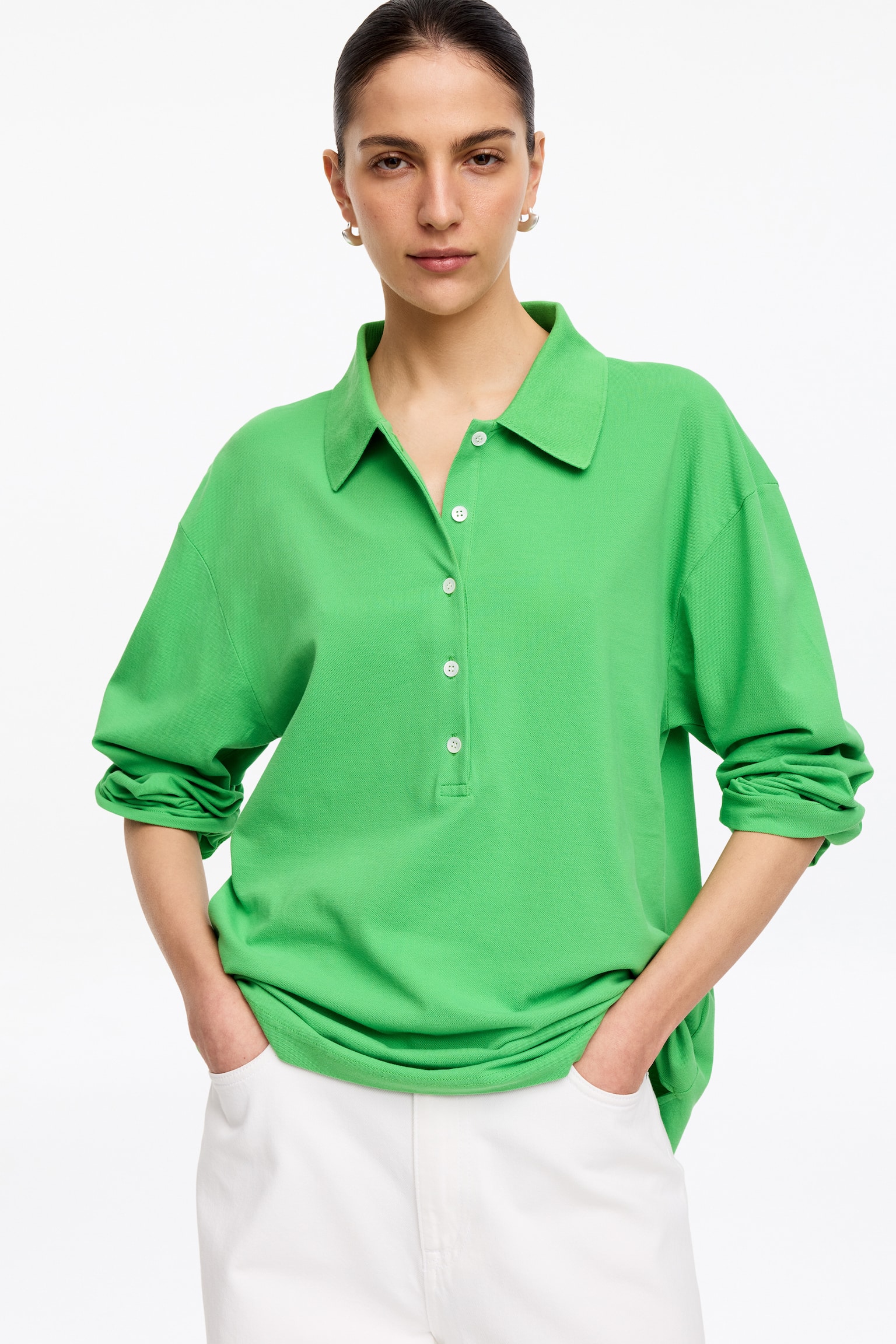 Polo shirt i piké - Grön/Off-white - 5