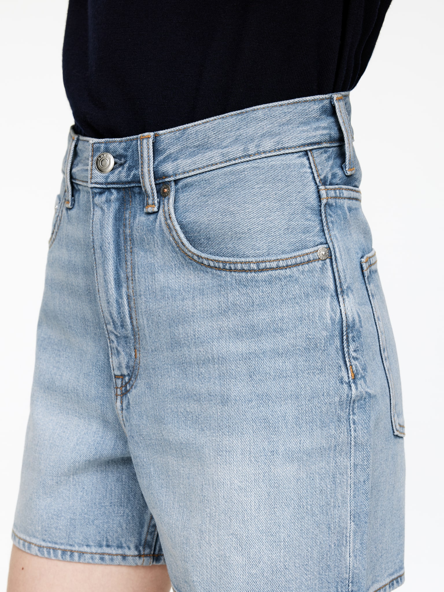 Denim Shorts - Washed Blue/Black/White - 4