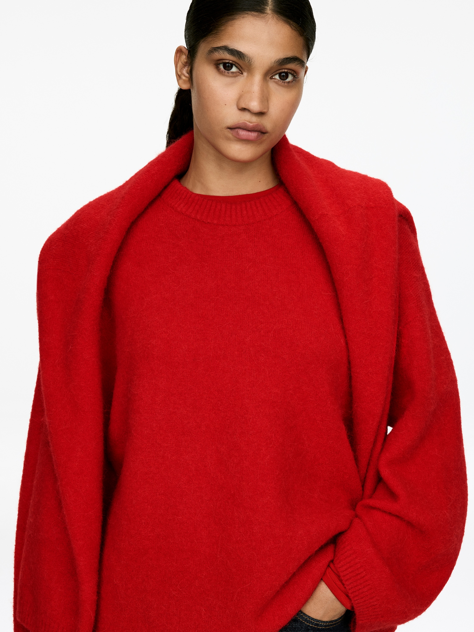 Pull en mélange de laine et d'alpaga - Rouge/Bordeaux foncé/Noir/Blanc cassé/Beige/Rouge-orangé - 6