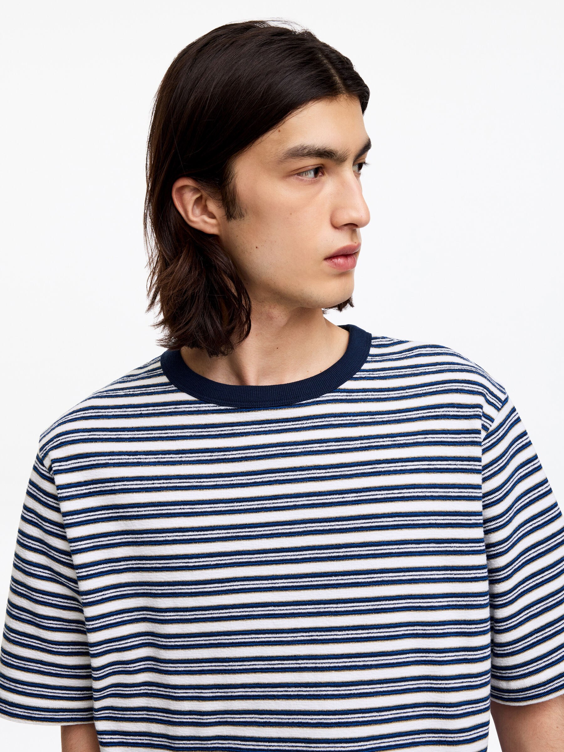 Relaxed Bouclé T-Shirt - Dark Blue/Striped - Loose fit - Men - StillMedia/Lookbook - 2