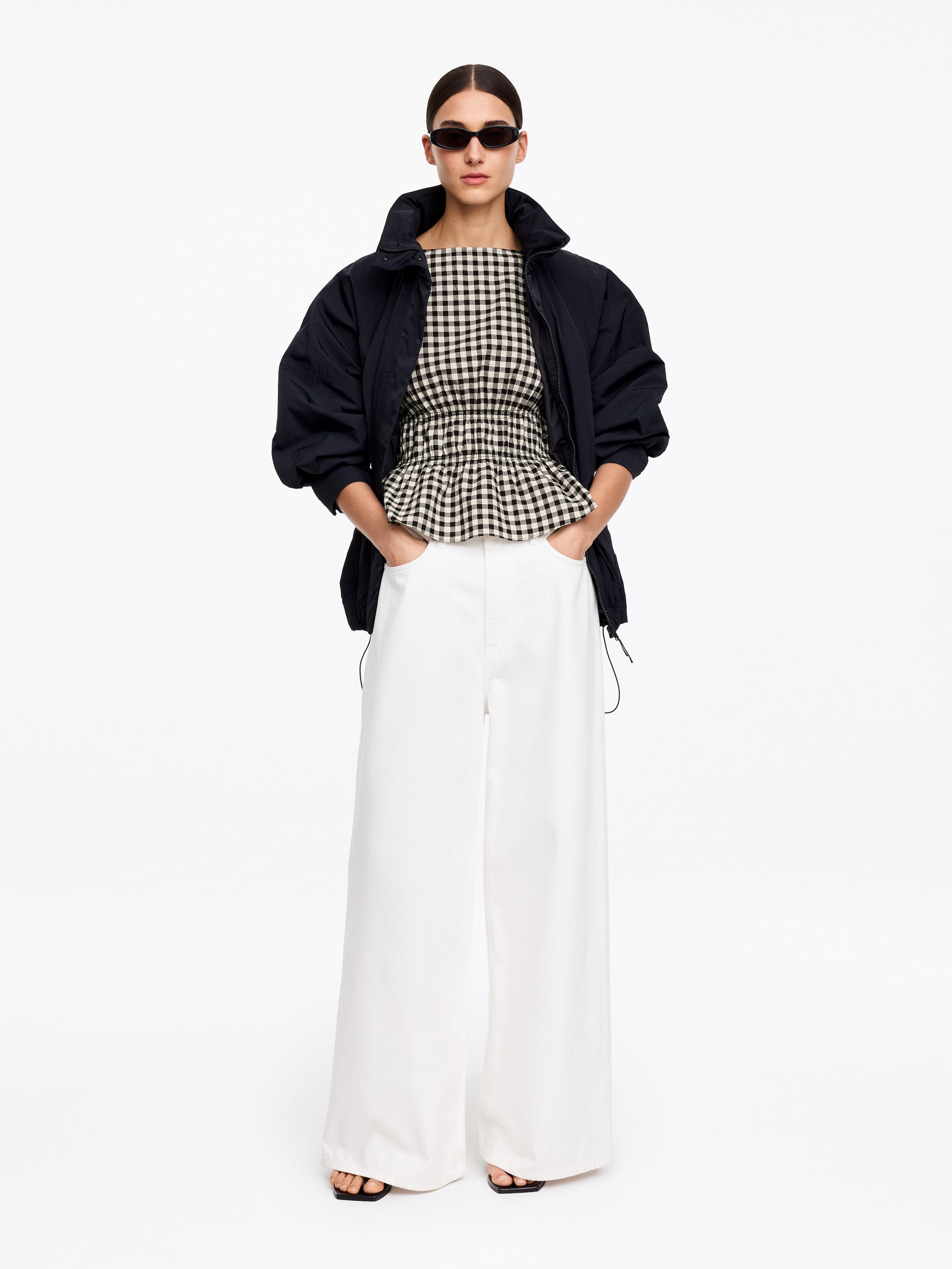 Smockad topp i bäckebölja - Svart/rutig - Slim fit - Women - StillMedia/Lookbook - 2