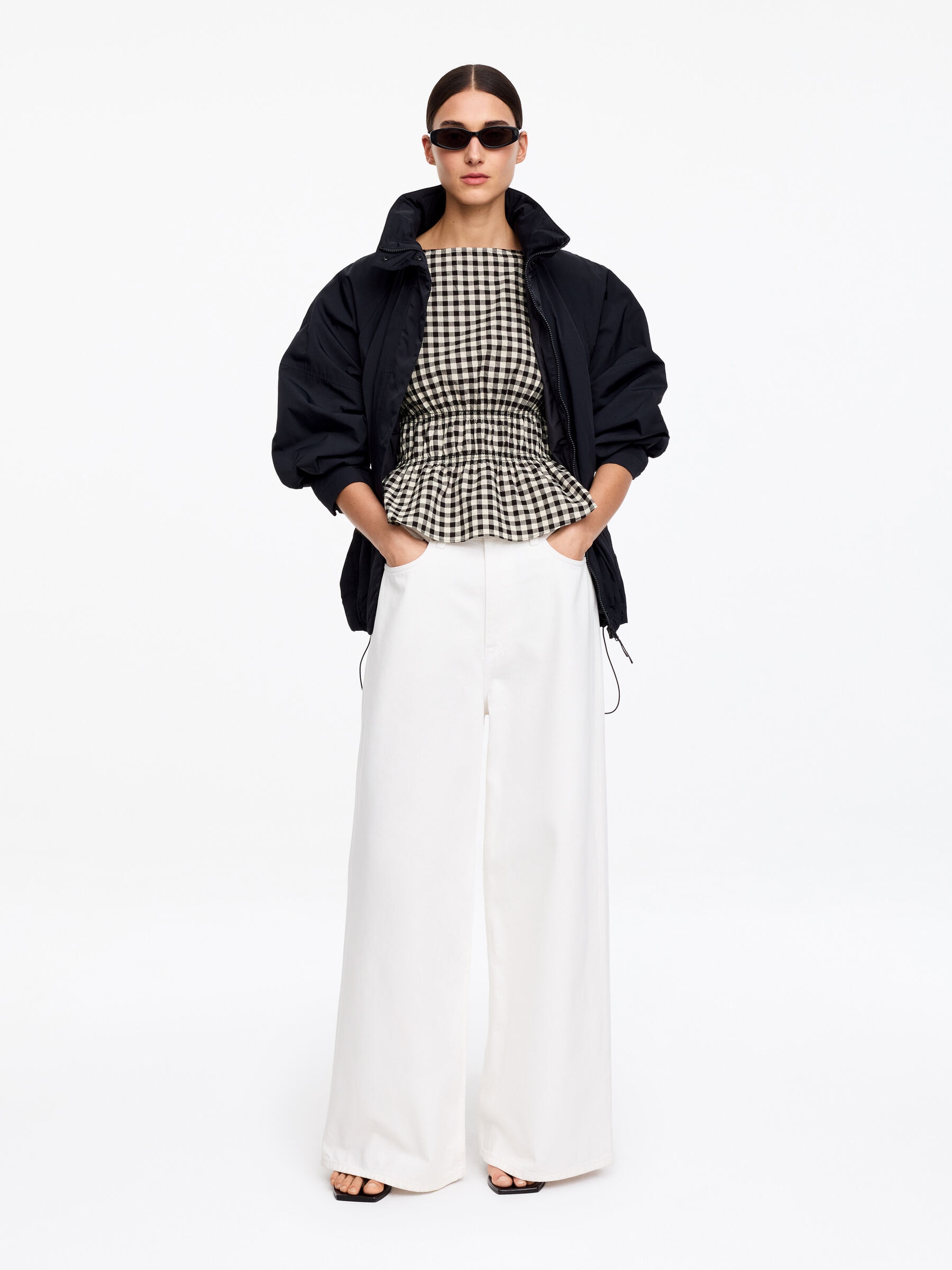 Haut smocké en seersucker - Noir/Carreaux - Slim fit - Femme - StillMedia/Lookbook - 2