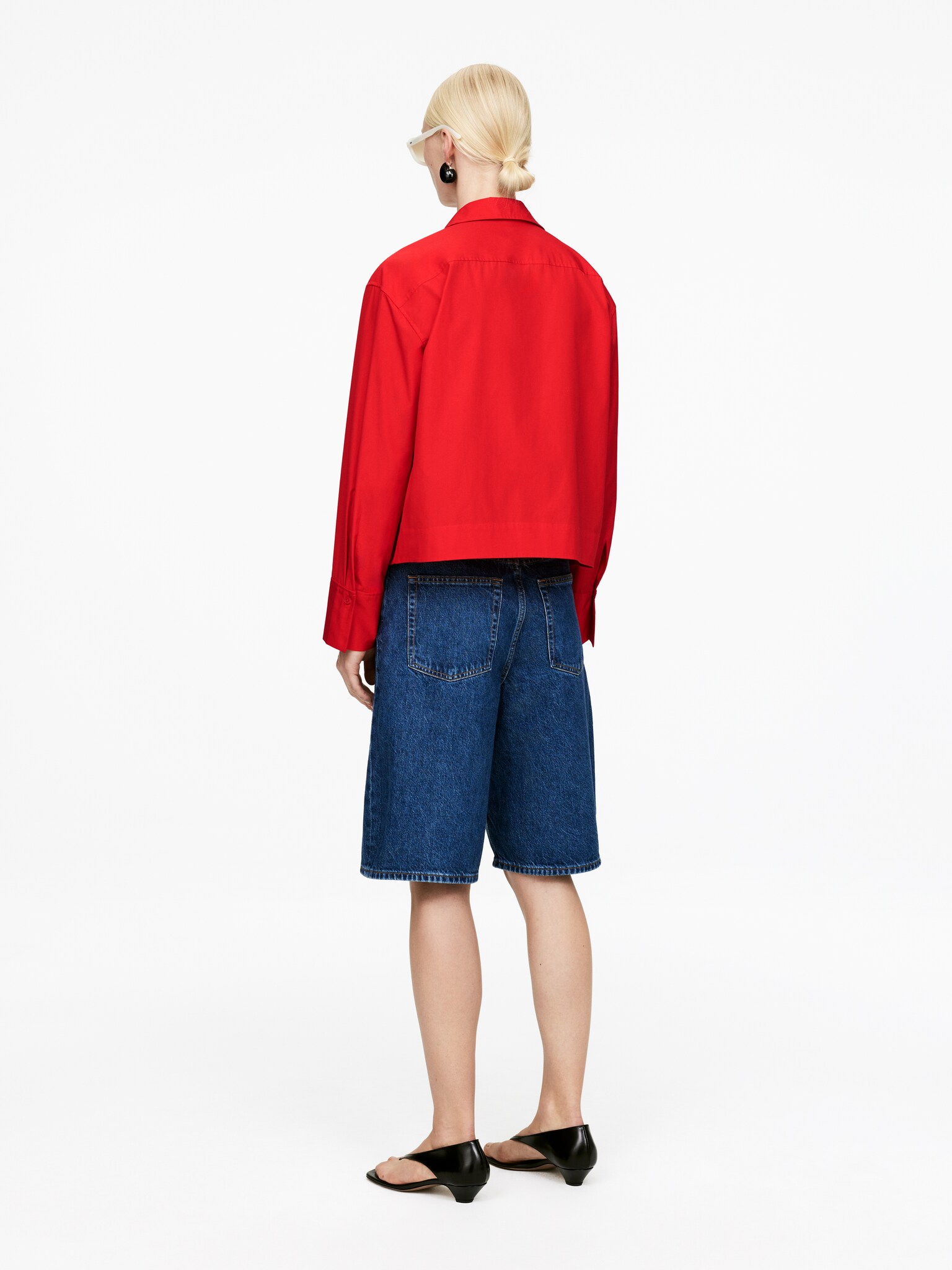 Chemise raccourcie en coton - Rouge - 3