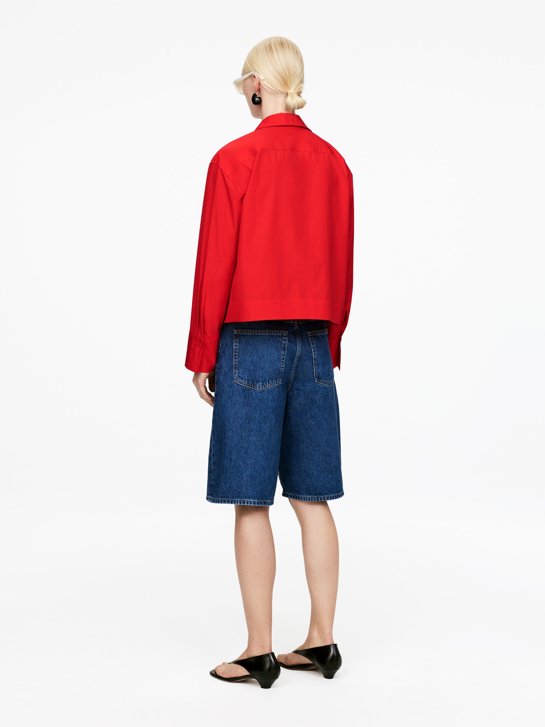 Cropped Cotton Shirt - Red - Regular fit - Women - StillMedia/Lookbook - 8