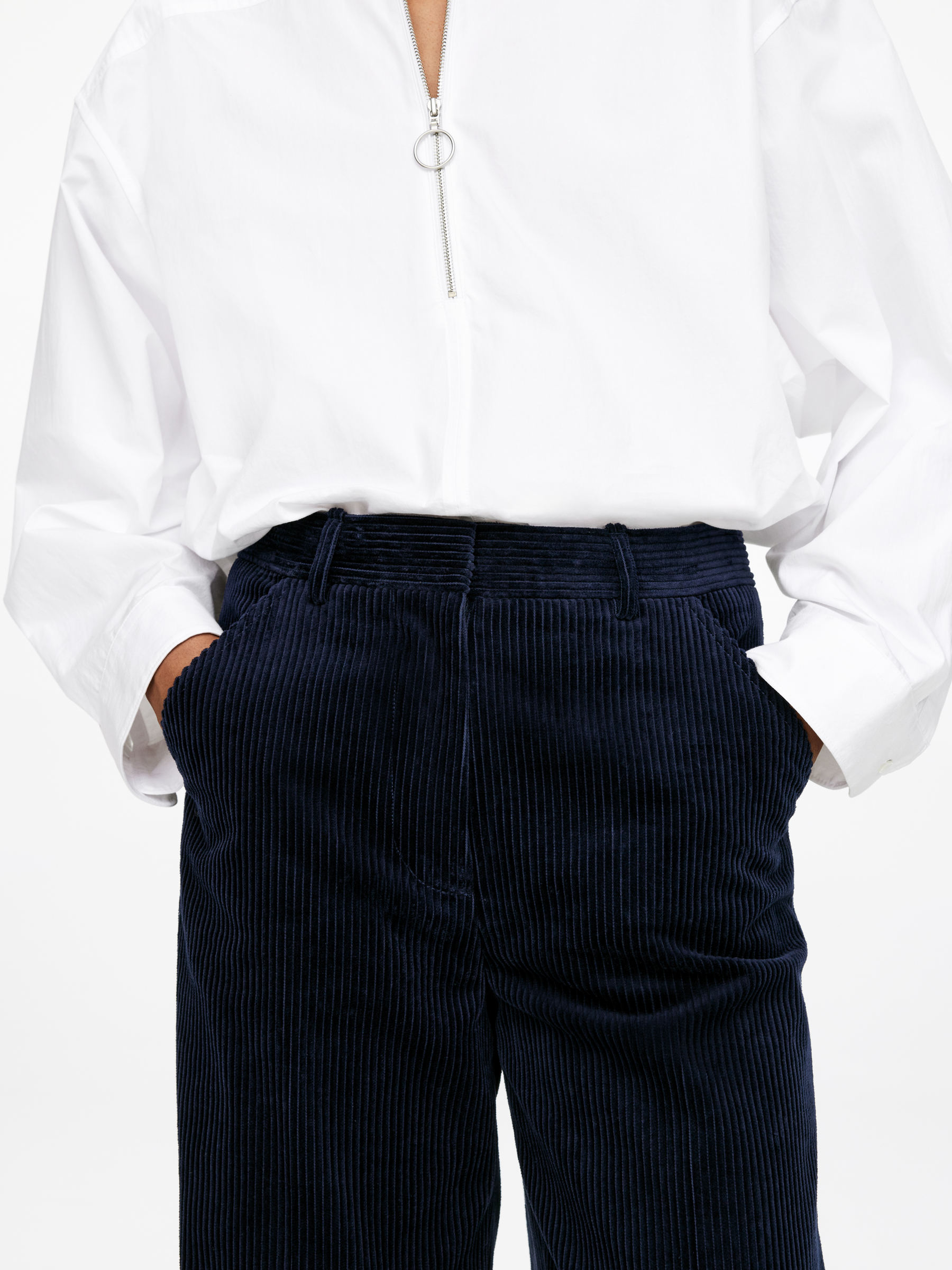 Wide-Leg Corduroy Trousers - Dark Blue - Relaxed fit - Women - StillMedia/Lookbook - 10