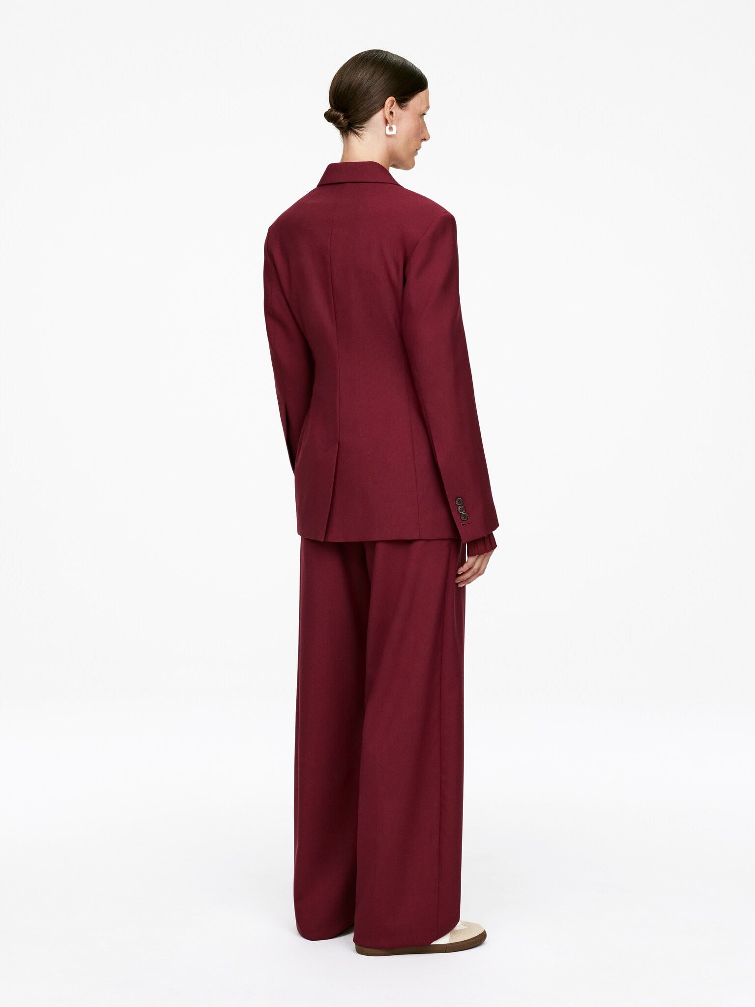 Hopsack Wool Blazer - Dark Red/Khaki Green - 4
