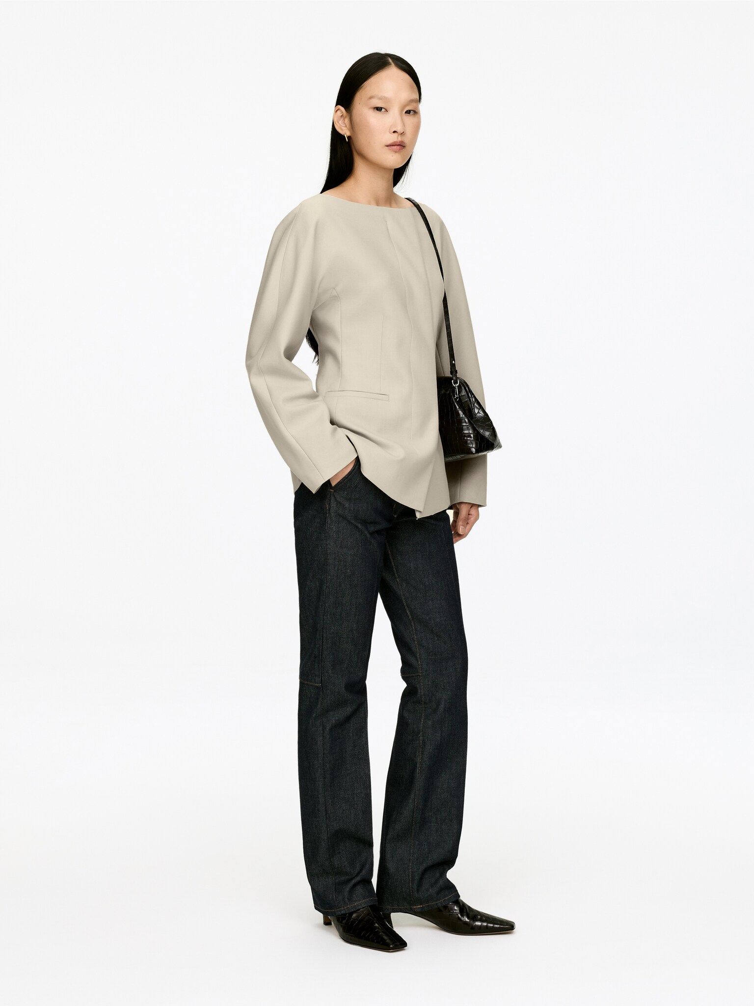 Blazer à col ouvert - Beige/Noir - 6
