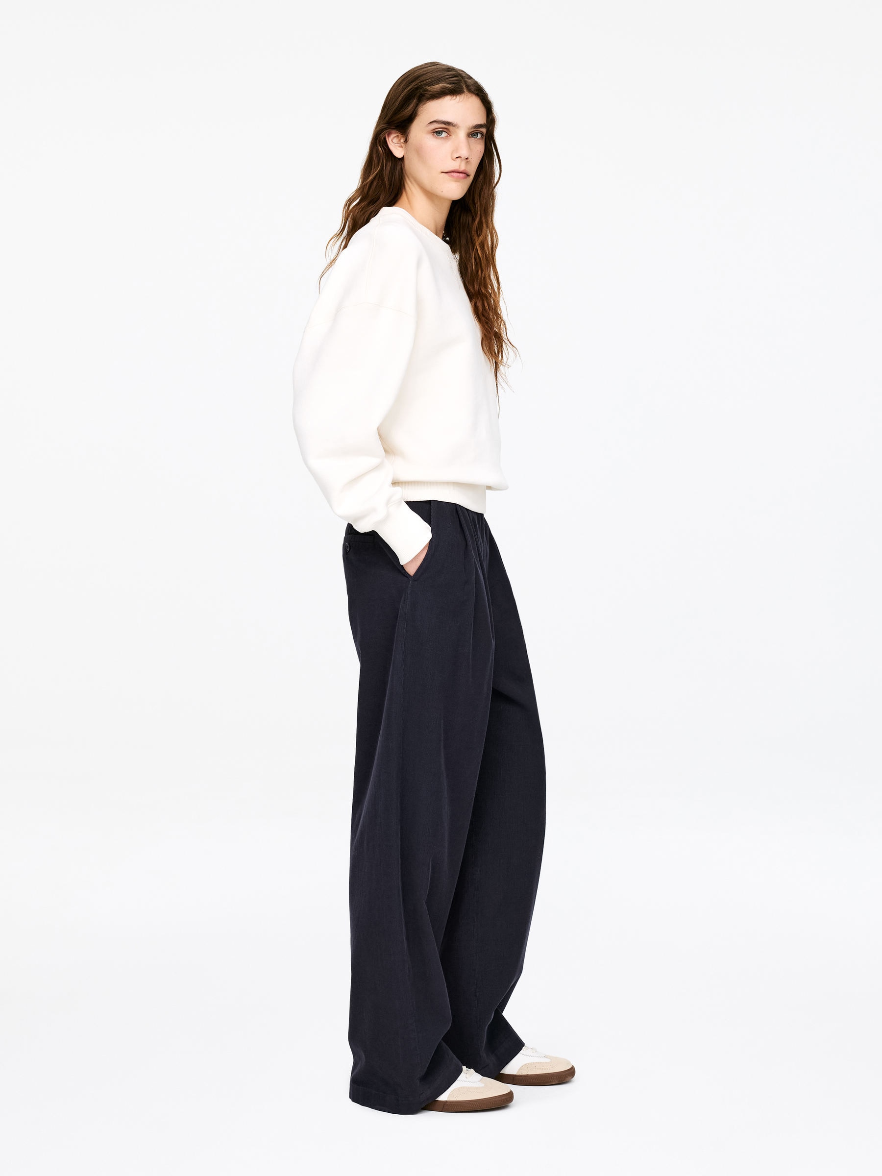 High-Waist Corduroy Trousers - Dark Blue - Regular fit - Women - StillMedia/Lookbook - 5