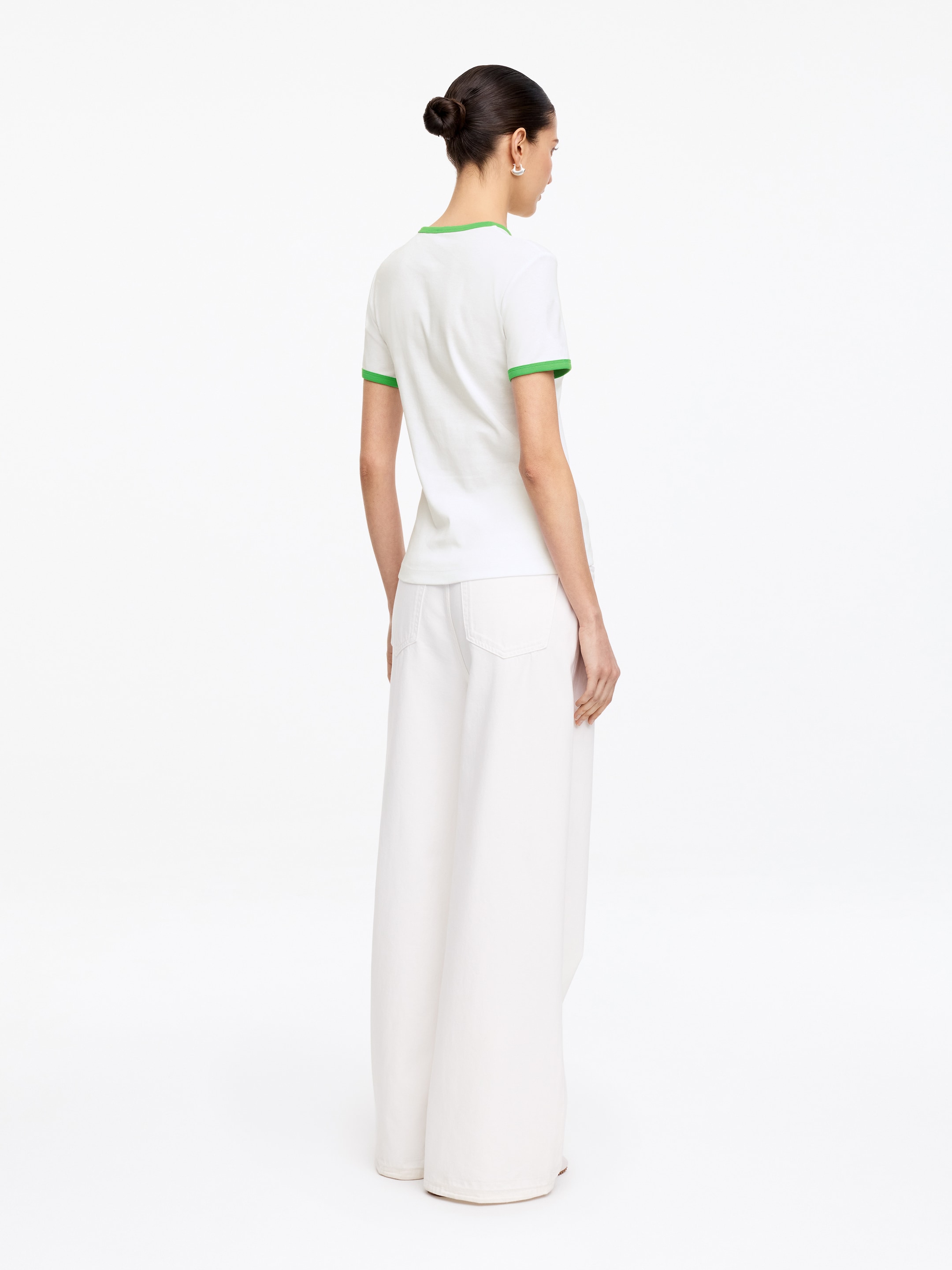 Ribbed T-Shirt - White/Green - Slim fit - Women - StillMedia/Lookbook - 4