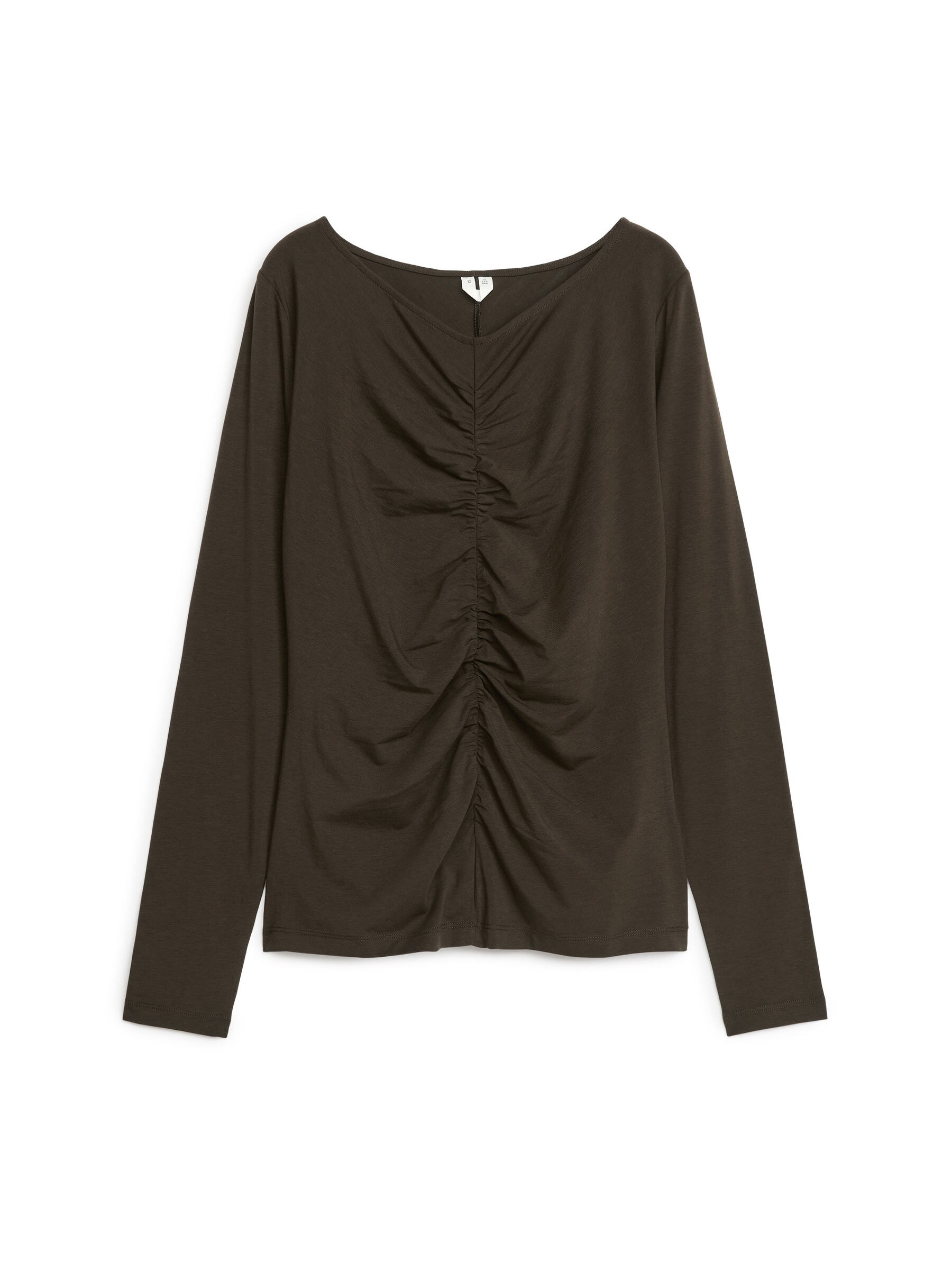 Maglia con scollo a V e arricciature - Marrone scuro - Slim fit - Women - StillMedia/DescriptiveStillLife - 1