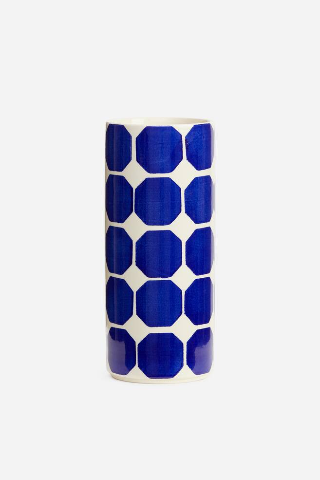 Vase en grès 23 cm - Bleu/Blanc/Vert/Blanc - 1