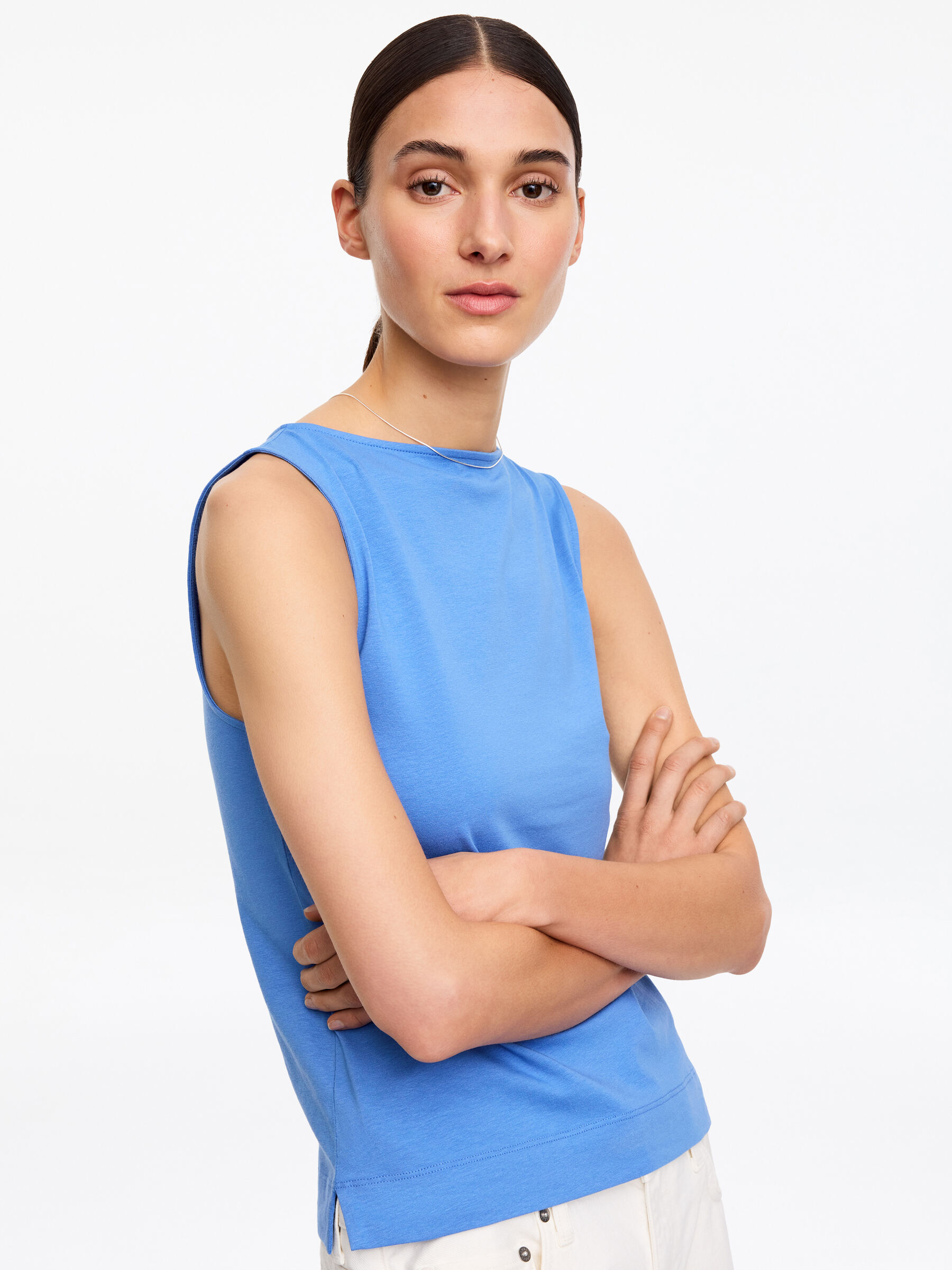 Boat Neck Tank Top - Blue - Slim fit - Women - StillMedia/Lookbook - 4