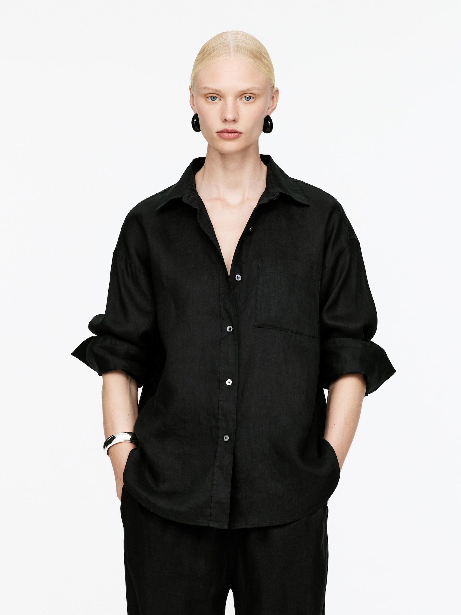 Chemise en lin - Noir/Beige/Noir/Rose poudré