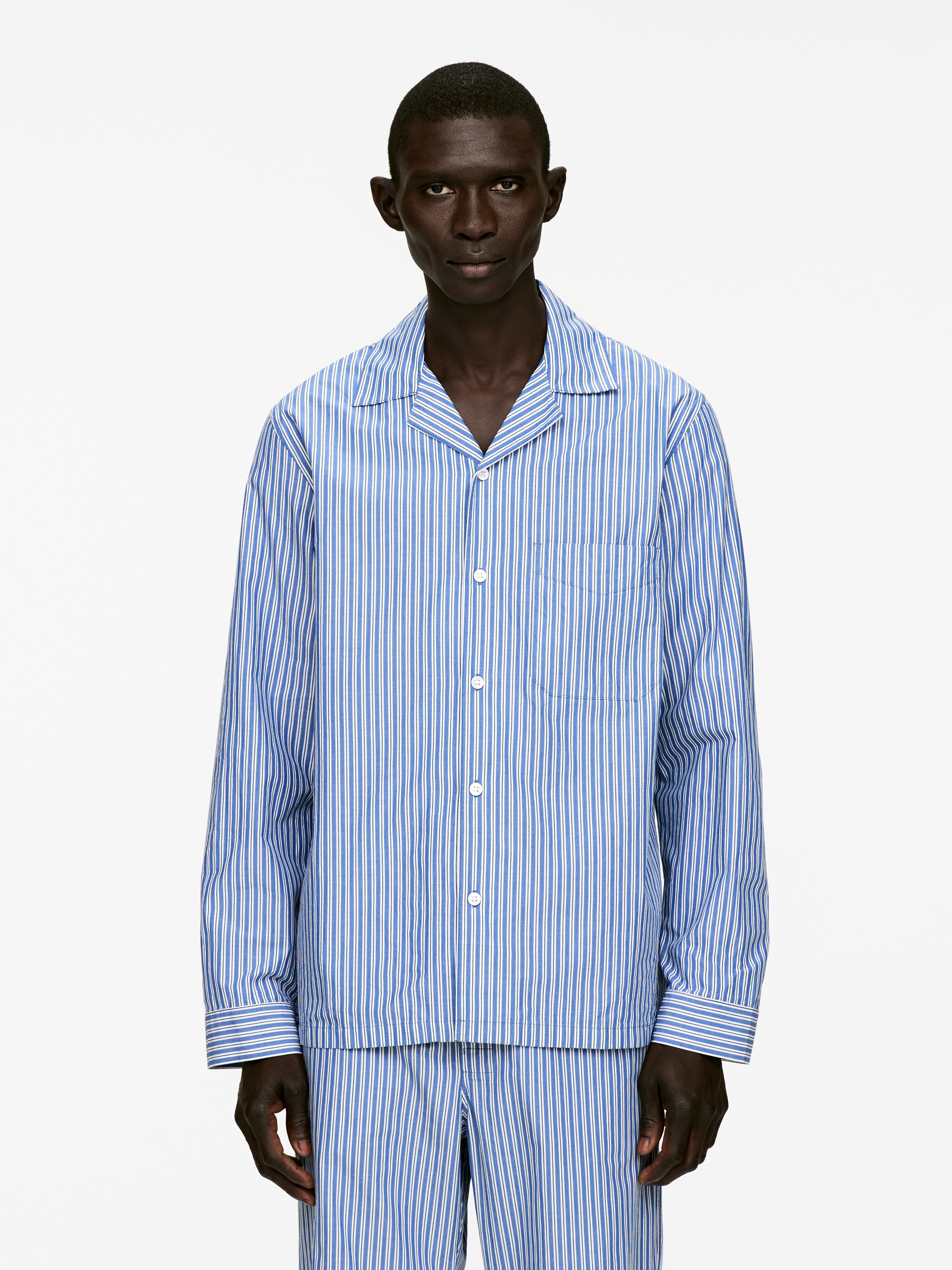 Pyjama-Hemd aus Popeline - Blau/Weiß