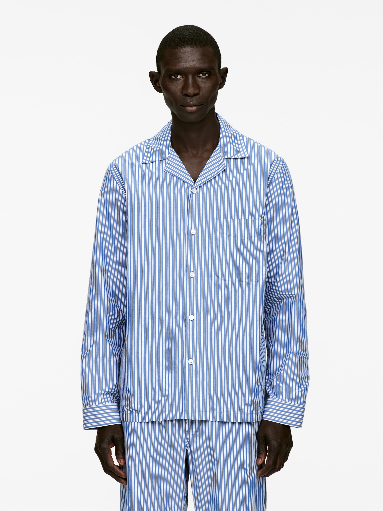 Chemise de pyjama en popeline - Bleu/Blanc/Bleu/Rayures