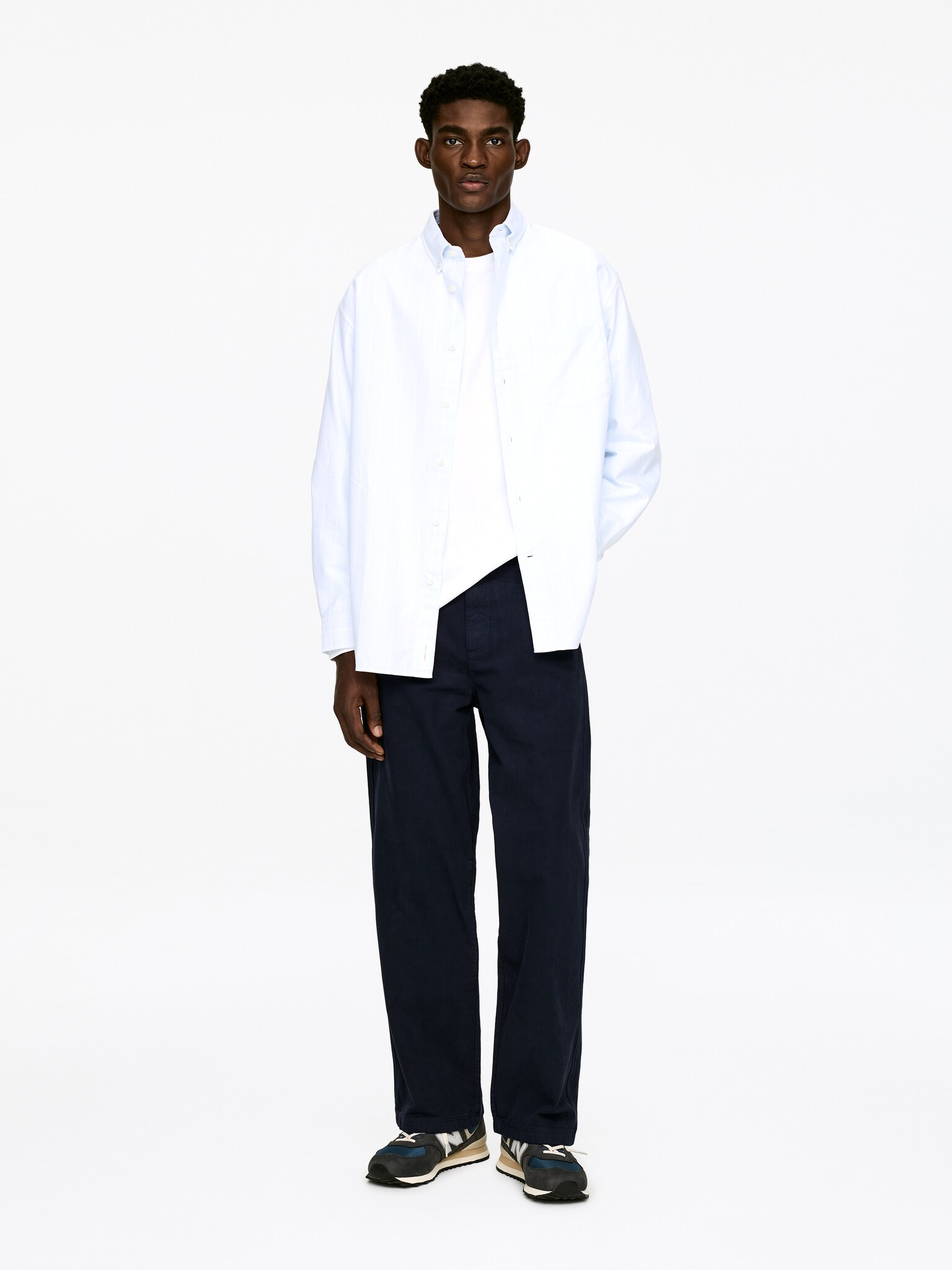 Lockere Canvas-Hose - Dunkelblau/Cremeweiß/Schwarz - 1