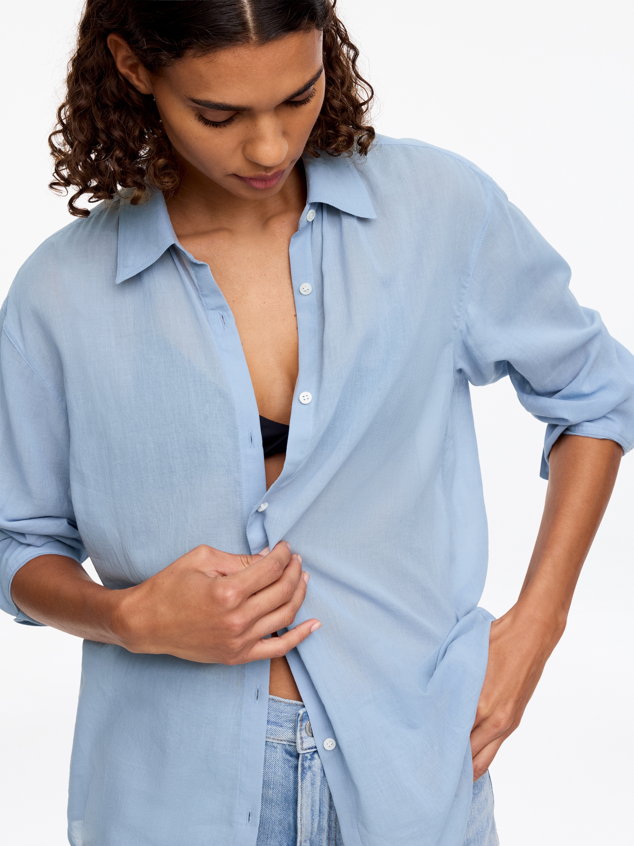 Camisa de crepé holgada - Azul empolvado - Corte estándar - Women - StillMedia/Lookbook - 3