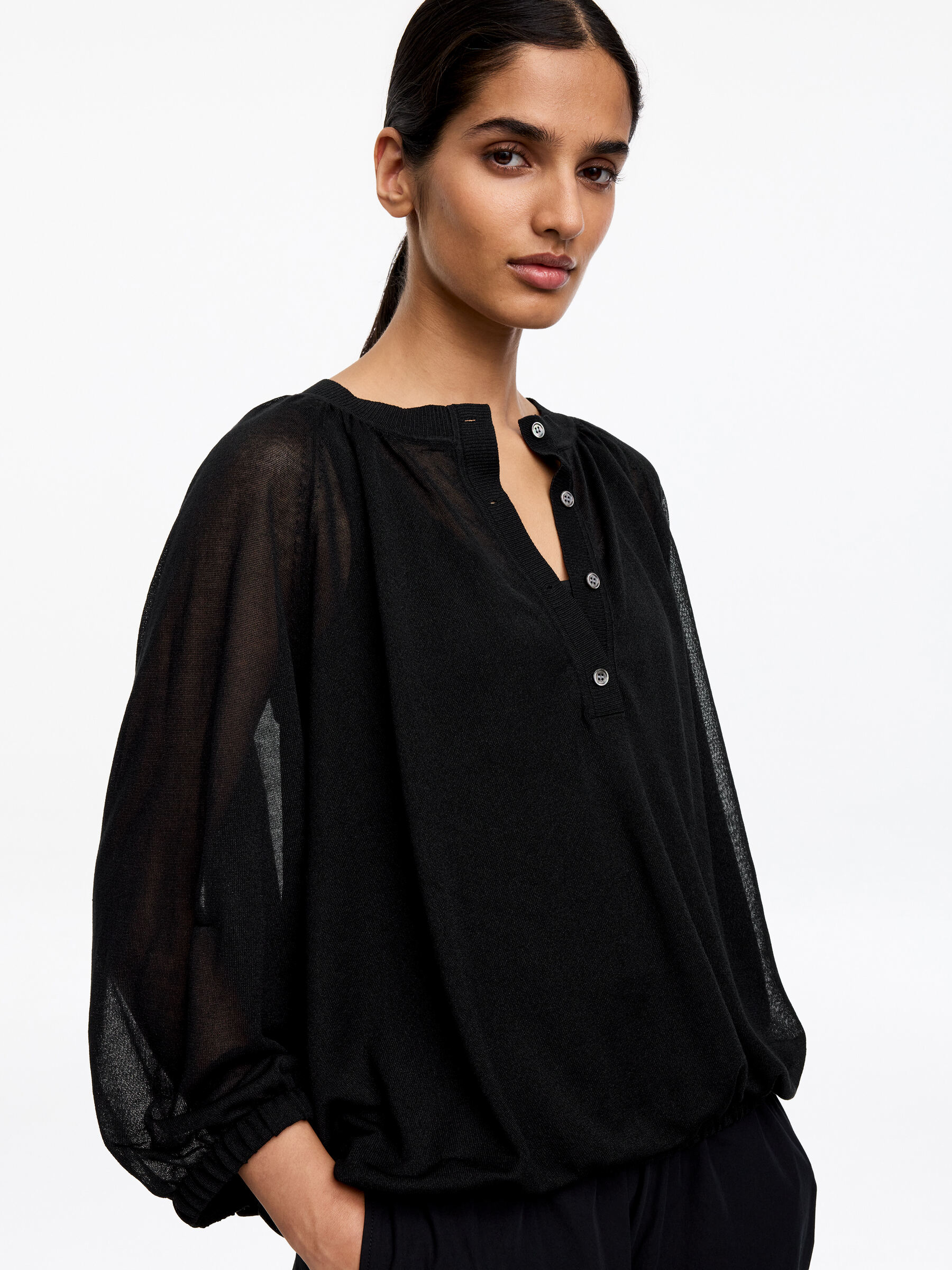 Sheer Knit Top - Black - Loose fit - Women - StillMedia/Lookbook - 5