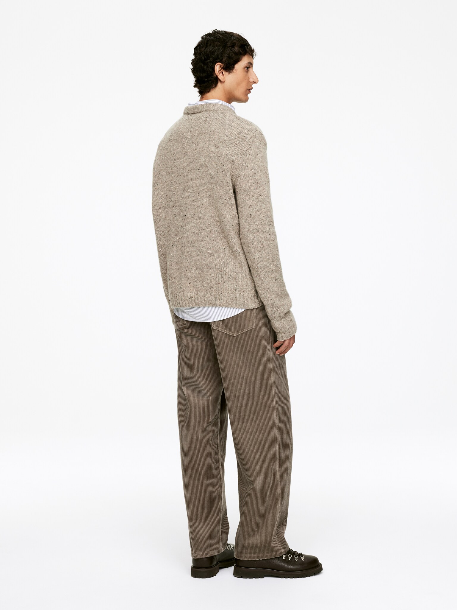 Pantalon ample en velours côtelé - Taupe foncé/Noir - 5
