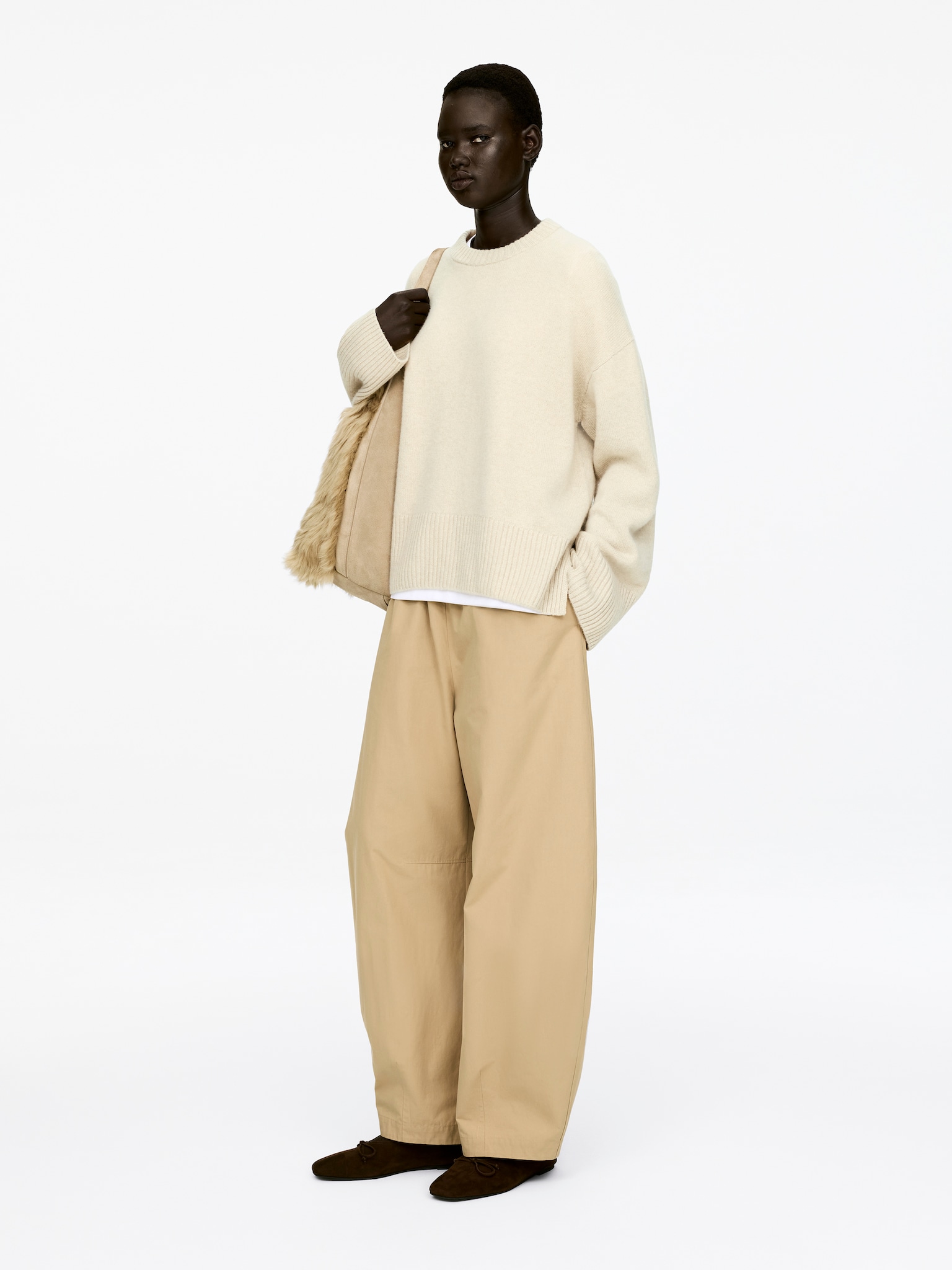 Pull décontracté en laine et cachemire - Beige/Noir - 3