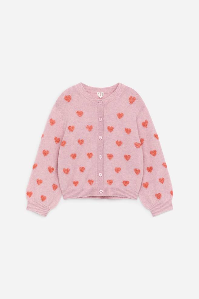 Cardigan din amestec de lână și alpaca - Roz/Albastru/Inimioare Albe - 1