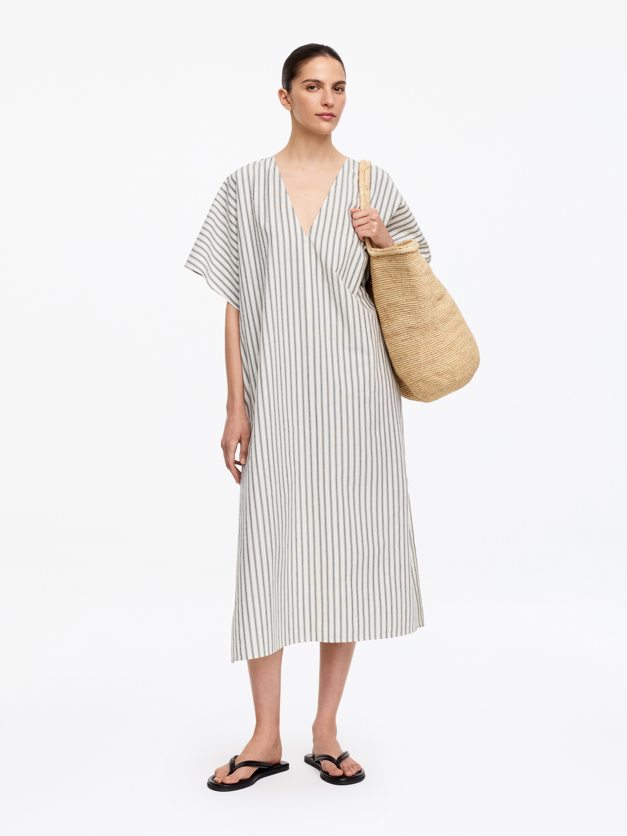 Striped Cotton Dress-#EDE9D7-19547