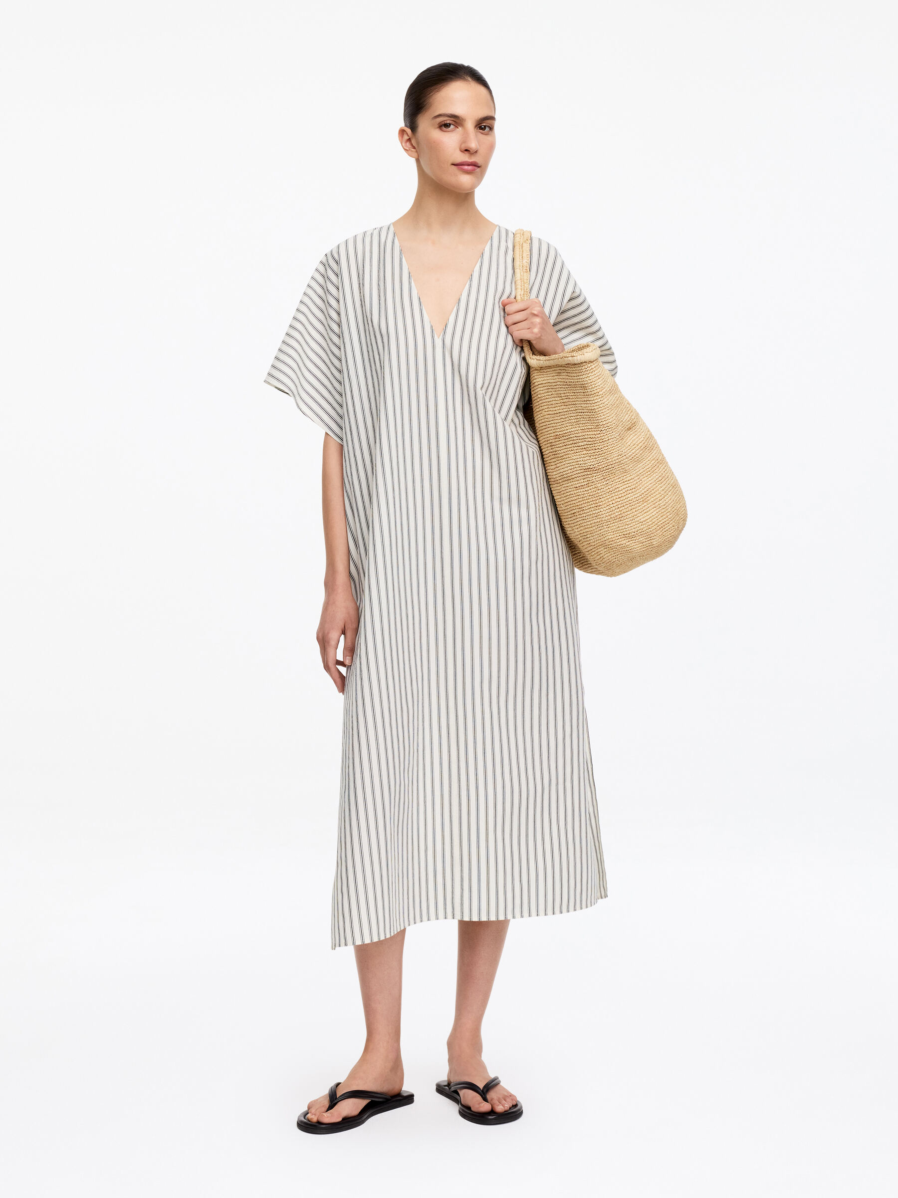 Striped Cotton Dress-#EDE9D7-19547