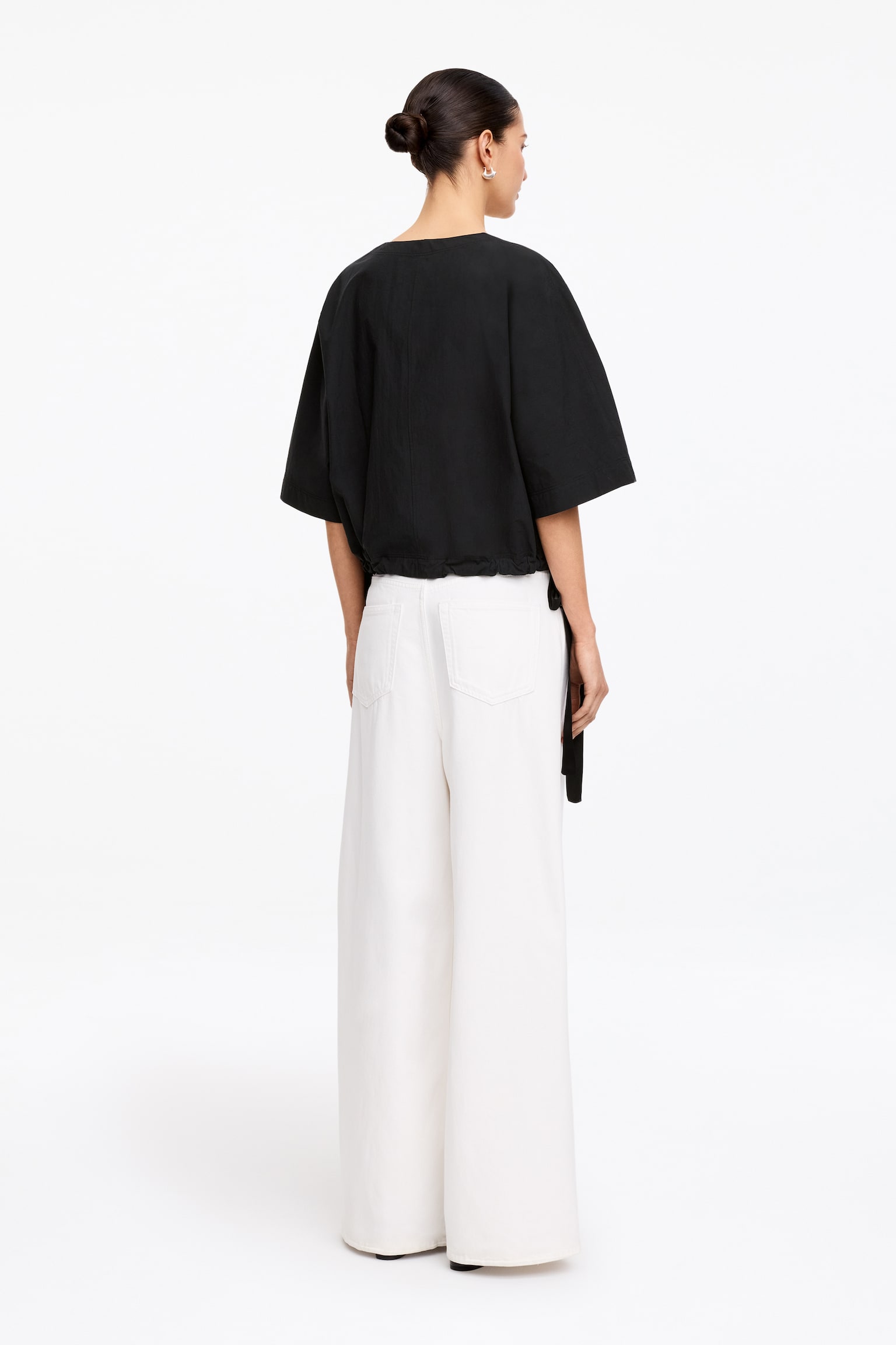 Bawełniany top z troczkami na dole - Czarny/Biały - 3