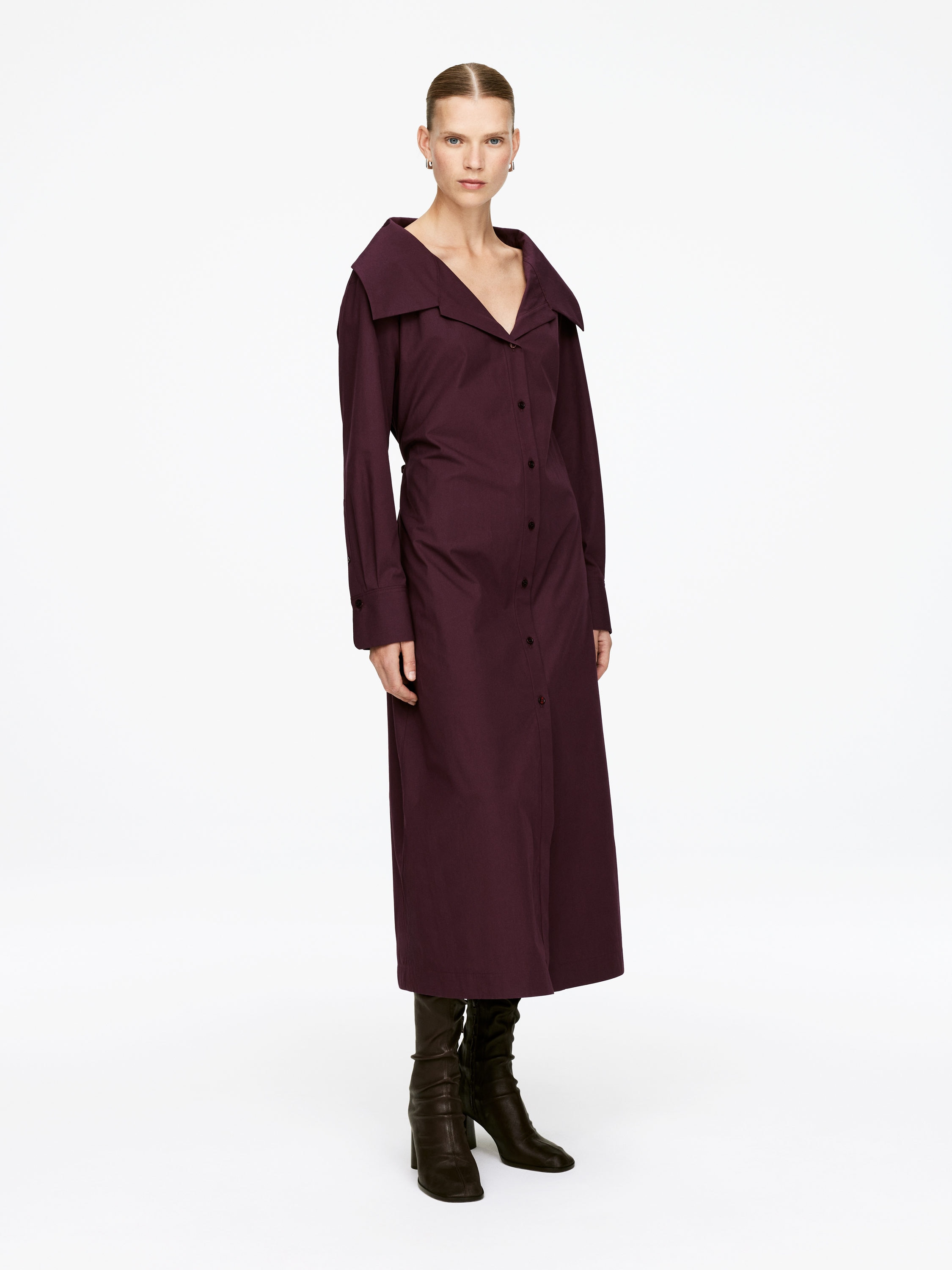 Open-Collar Dress - Dark Red - Regular fit - Women - StillMedia/Lookbook - 4
