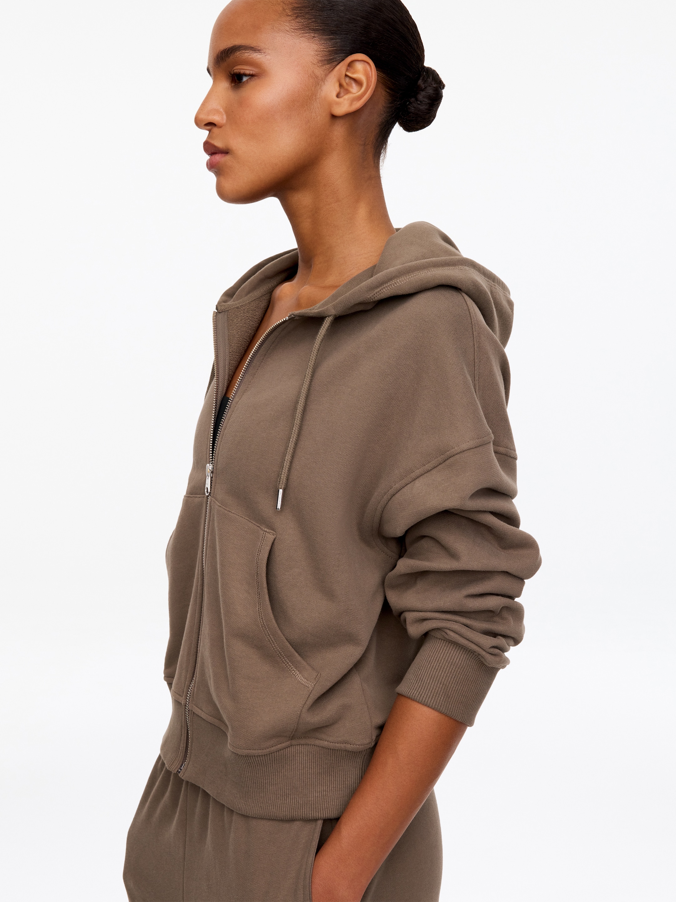 Sweat à capuche zippé en molleton de coton - Taupe foncé - Regular fit - women - StillMedia/Lookbook - 5