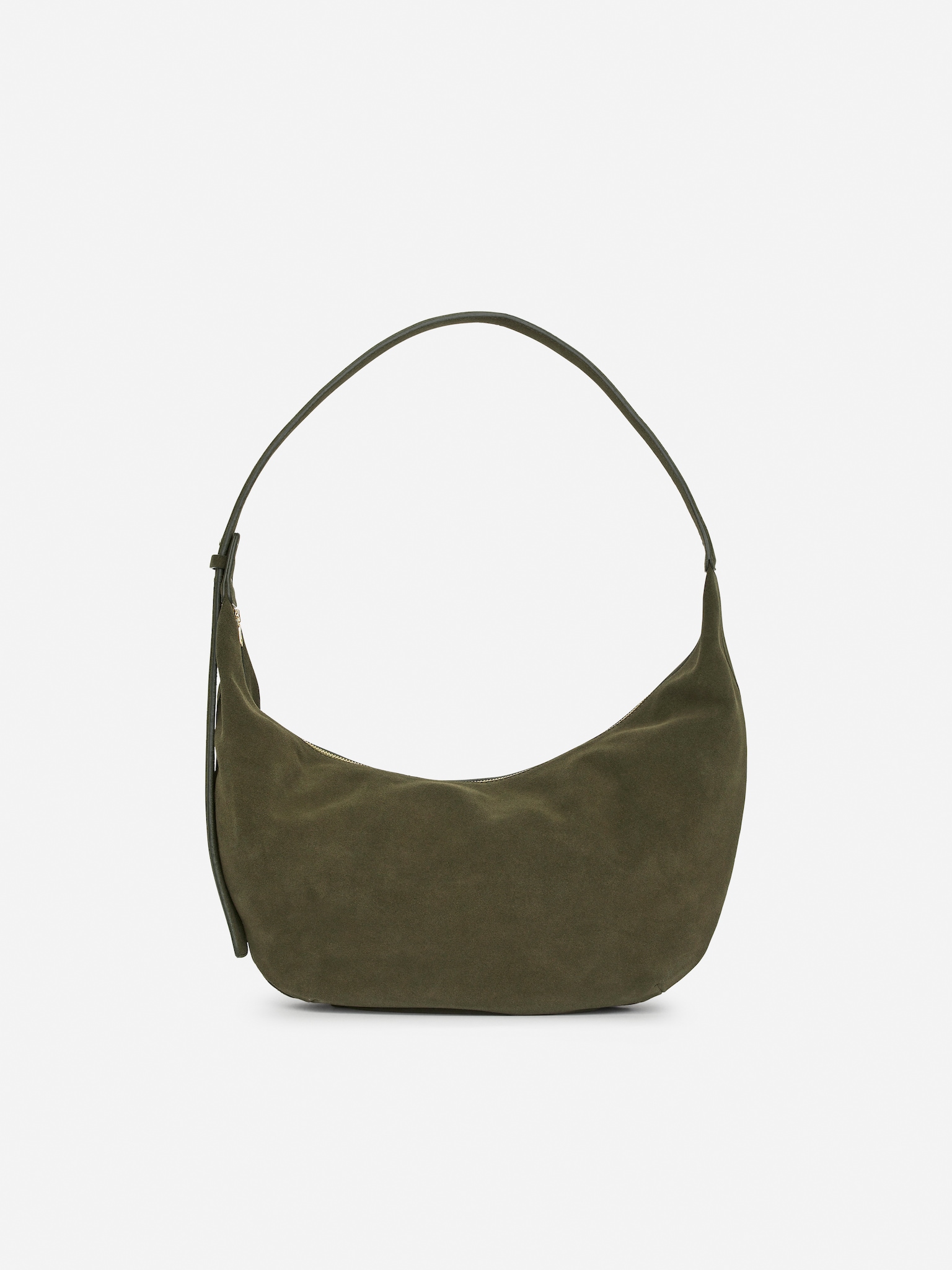 Curved Suede Bag - Khaki Green/Brown