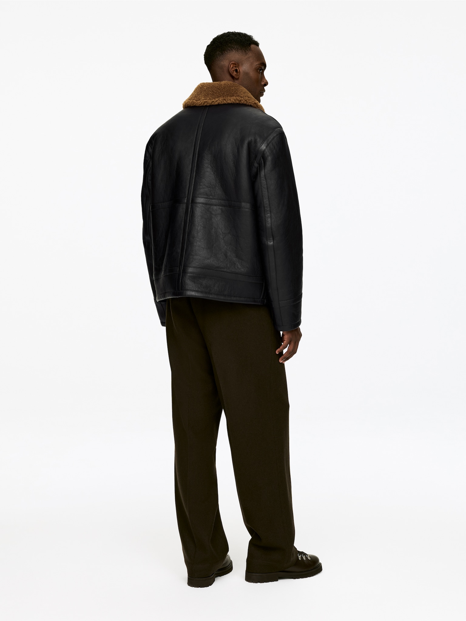 Veste en peau lainée - Noir - 4