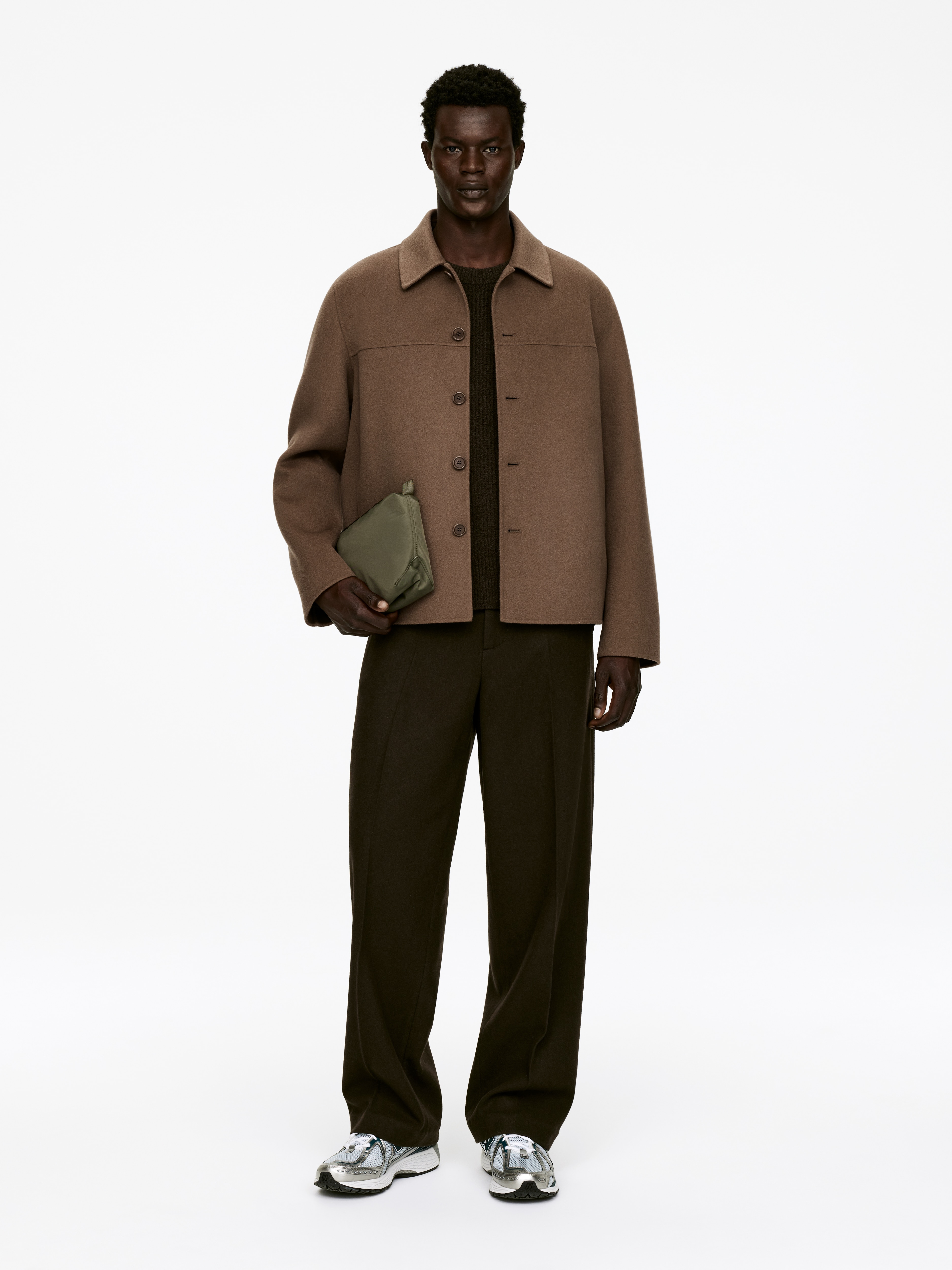 Giacca in tessuto doppiato di misto lana - Beige scuro/Blu scuro/Nero sporco