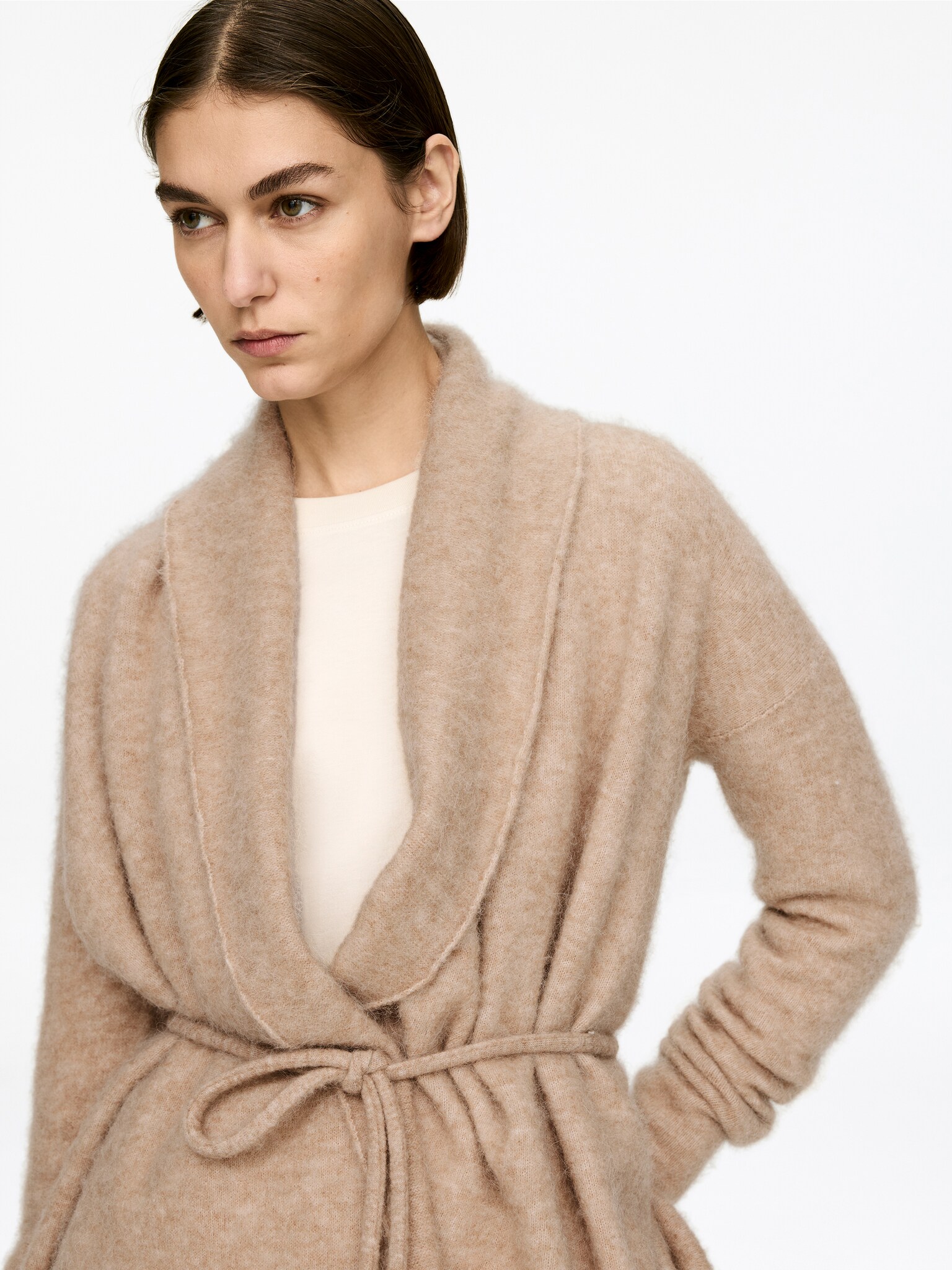 Alpaca-Wool Blend Cardigan - Béžová melírovaná/Tmavomodrá/Dark Grey Melange - 6