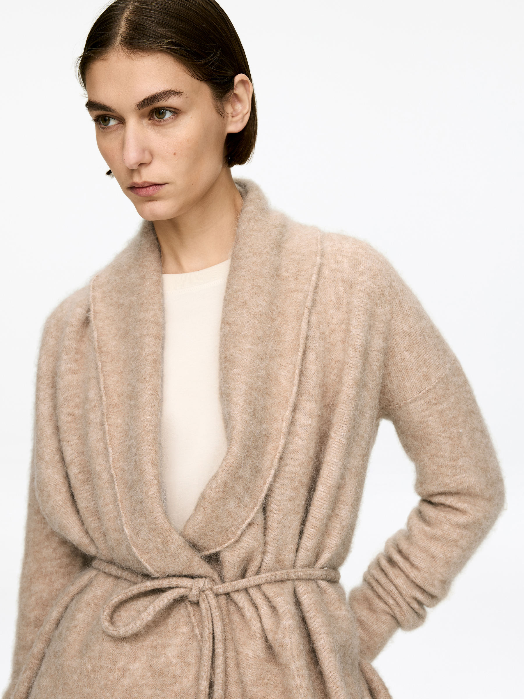 Alpaca-Wool Blend Cardigan - Beige Melange - Regular fit - Women - StillMedia/Lookbook - 3