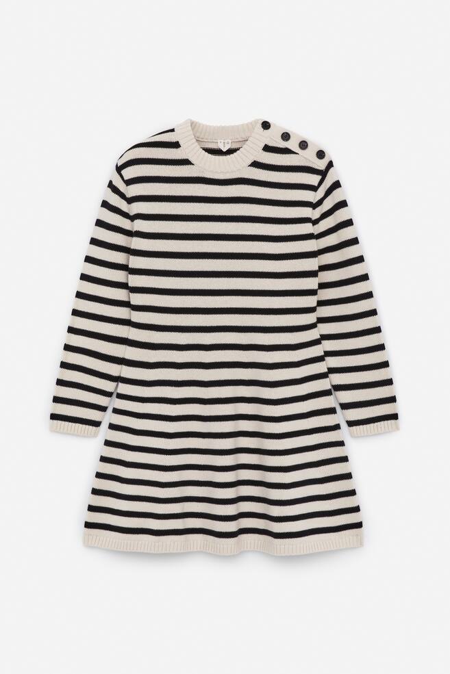 Knitted Cotton Dress - Off White/Black - 1