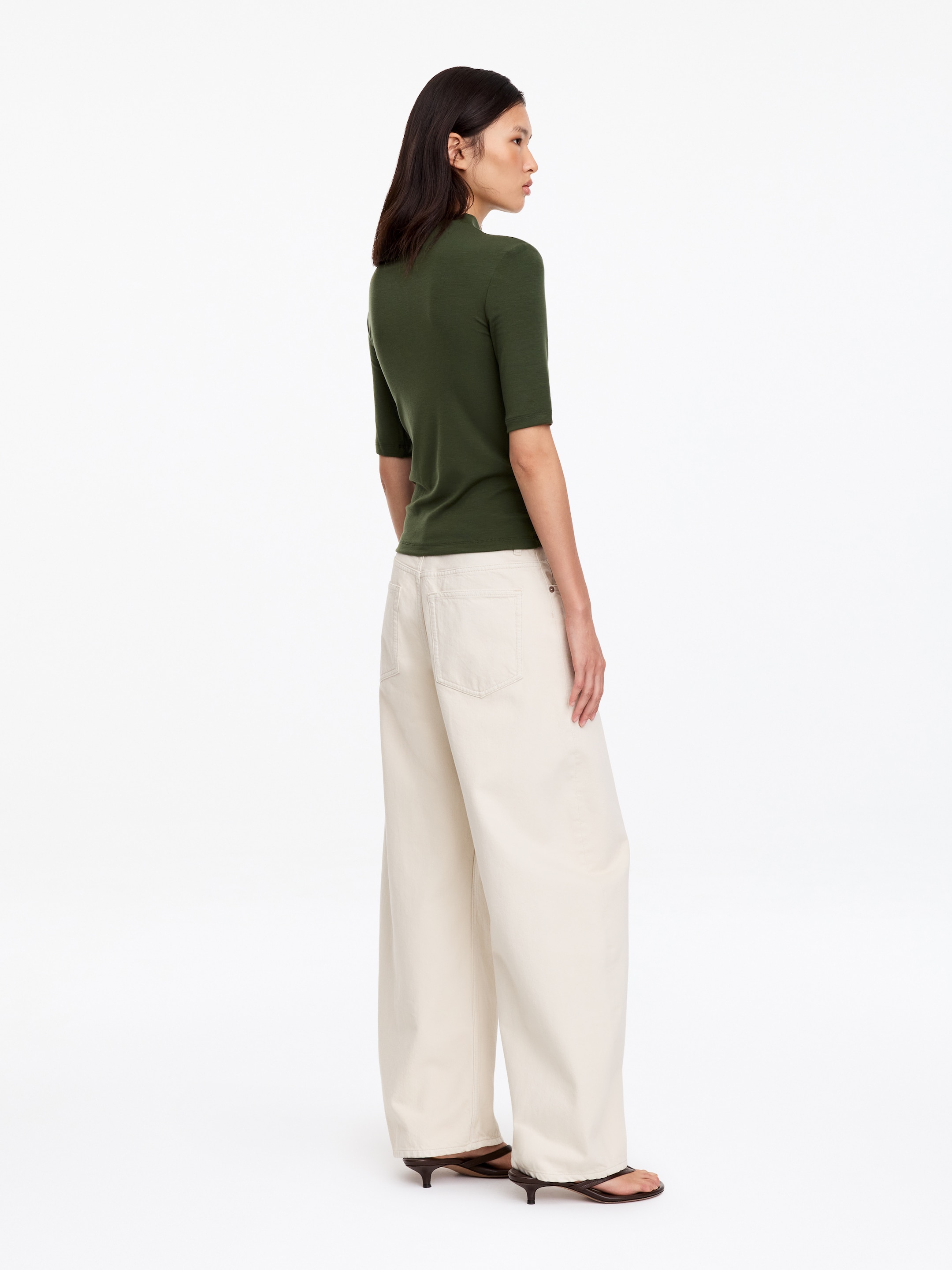 Lyocell-Oberteil mit Stehkragen - Dunkelgrün - Slim Fit - women - StillMedia/Lookbook - 5