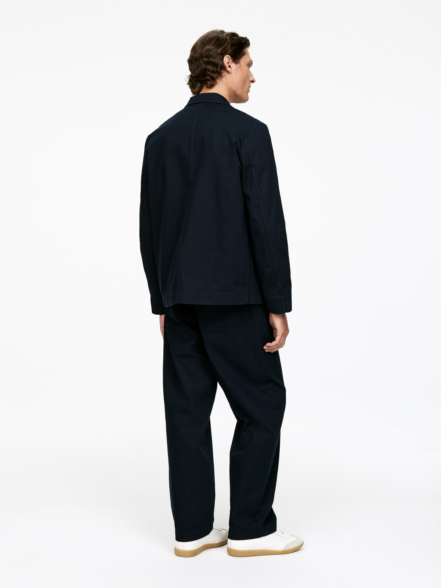 Blazer en coton et lin - Bleu foncé/Blanc - 4