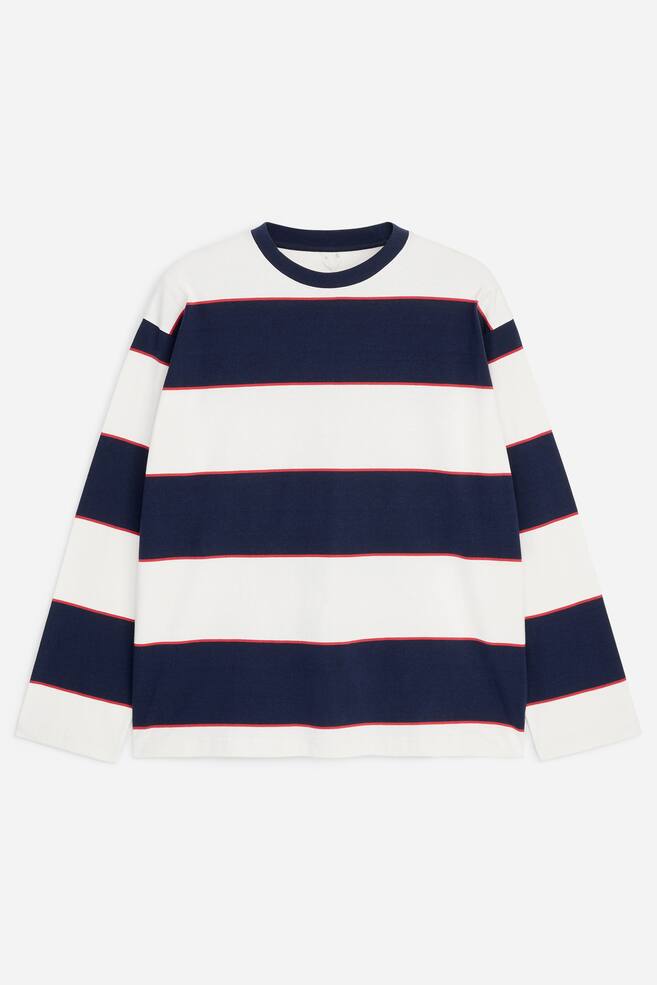 Relaxed Long-Sleeve T-Shirt-Off White/Blue/Red - 3