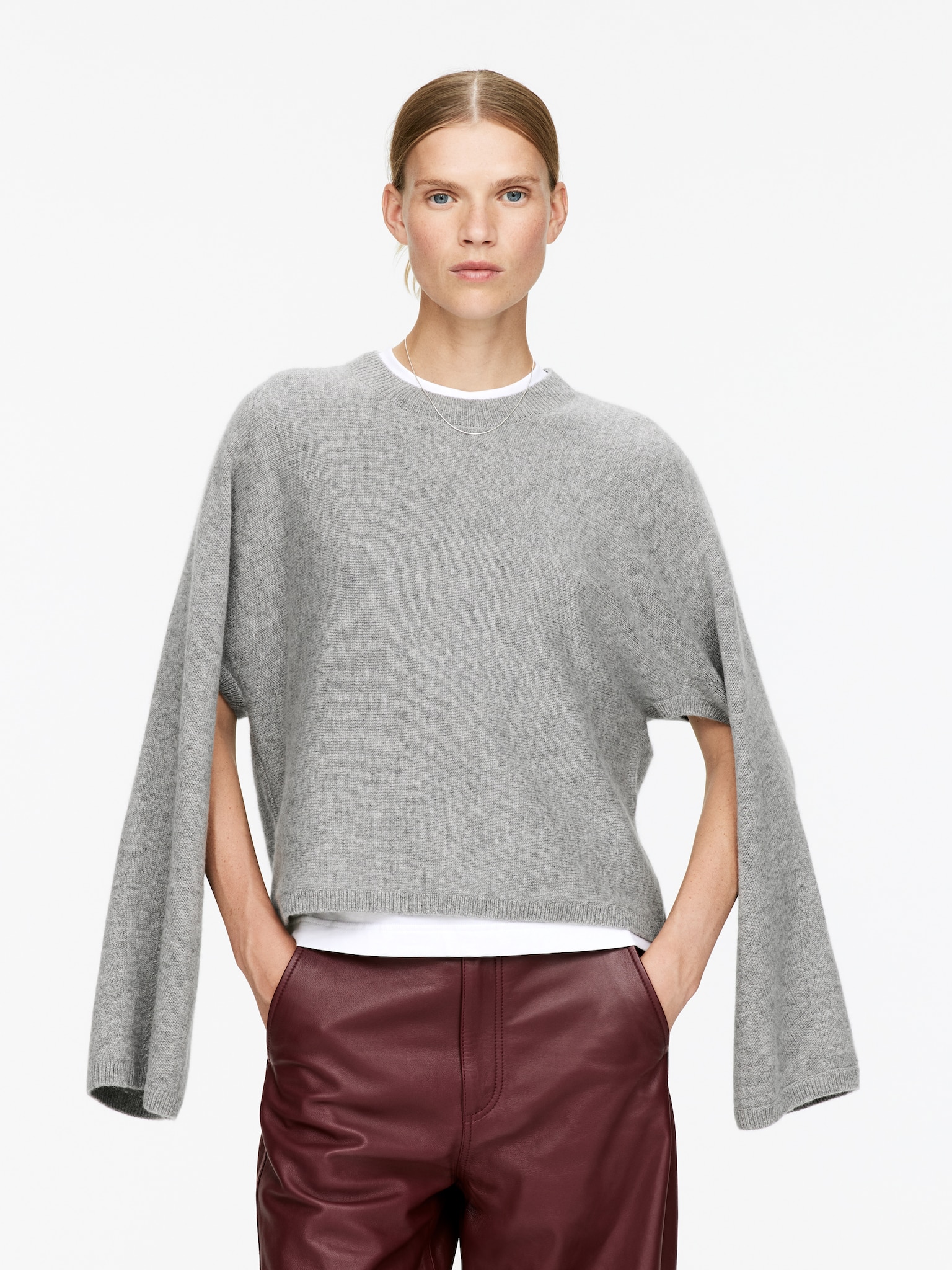 Cut-Out Pure Cashmere Jumper​ - Grey Melange - 4