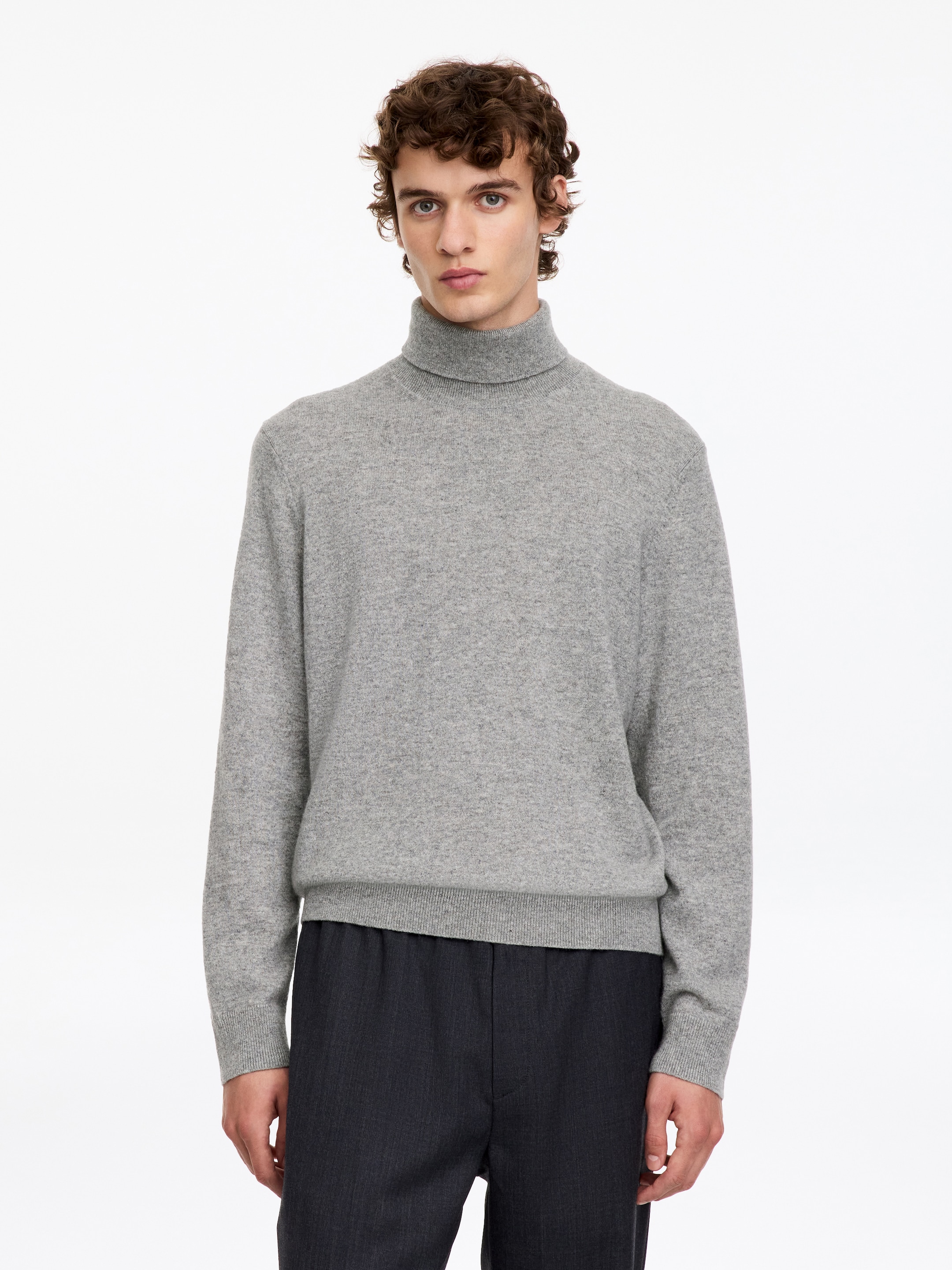 Cashmere Roll-Neck Jumper-Grey-20605